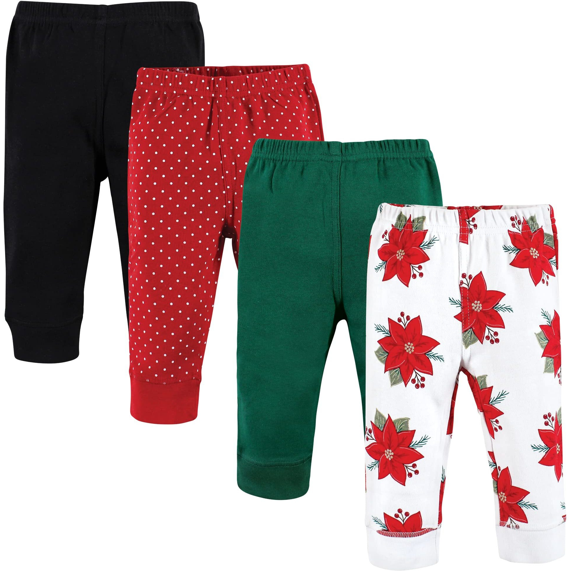 Hudson Baby Unisex Baby Cotton Pants And Leggings  Poinsettia  9-12 Months