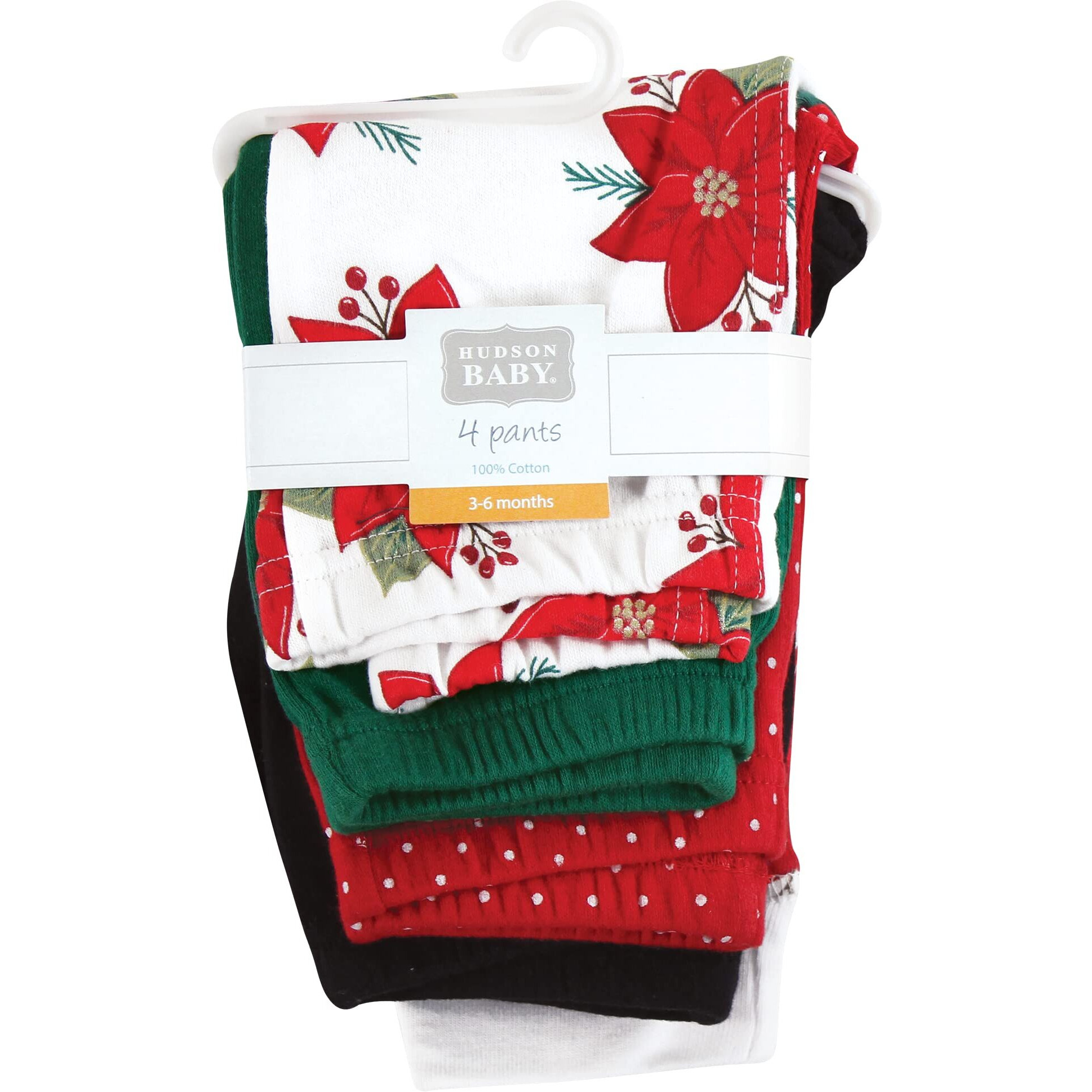 Hudson Baby Unisex Baby Cotton Pants And Leggings  Poinsettia  9-12 Months
