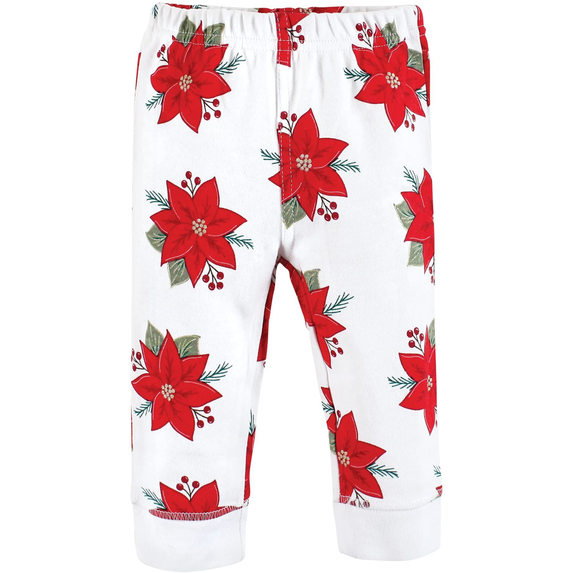 Hudson Baby Unisex Baby Cotton Pants And Leggings  Poinsettia  9-12 Months