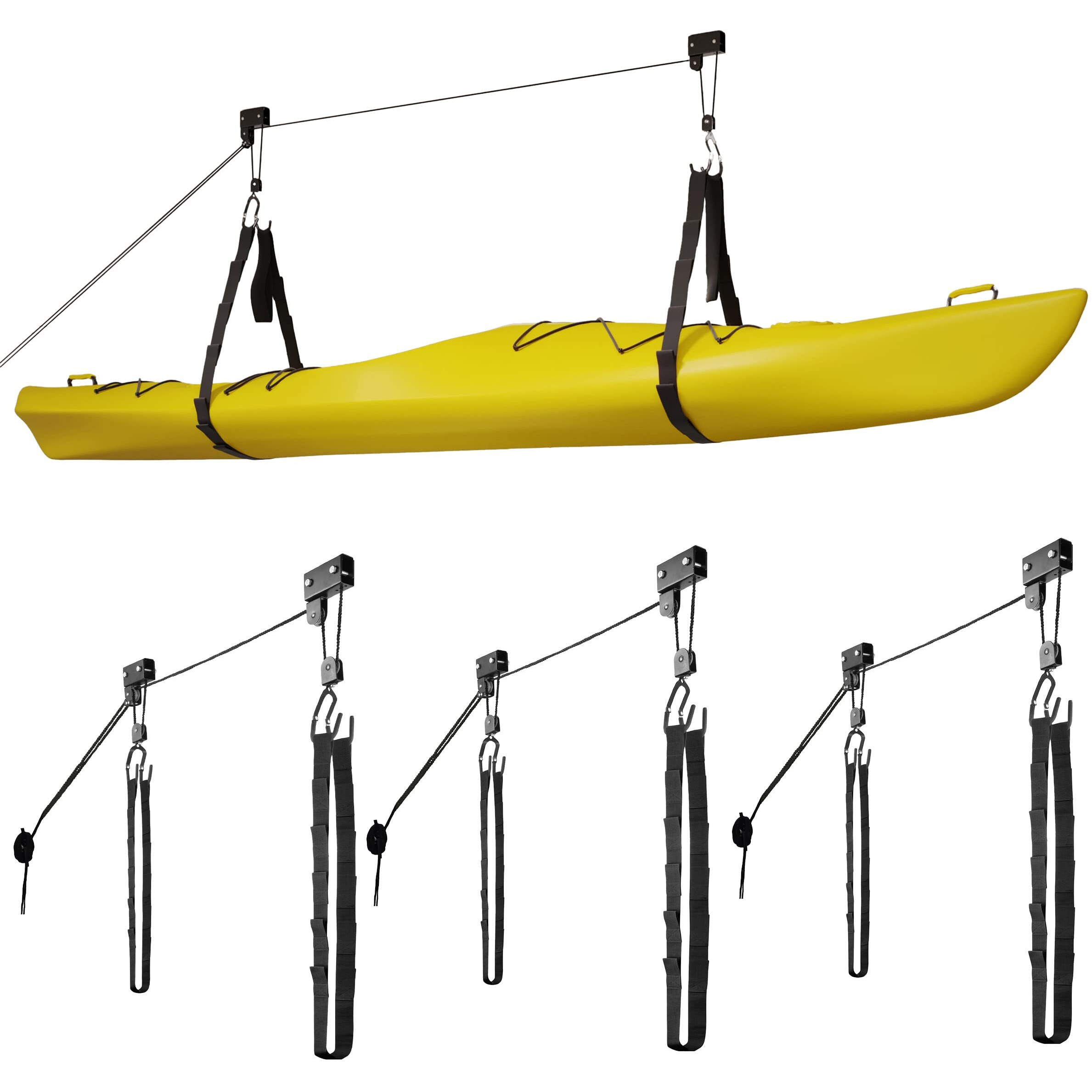 Kayak Storage Hoists 4-Pack - Overhead Pulley Hoist Systems - 125Lb Capacity For Canoes  Bikes  And Ladders By Rad Sportz