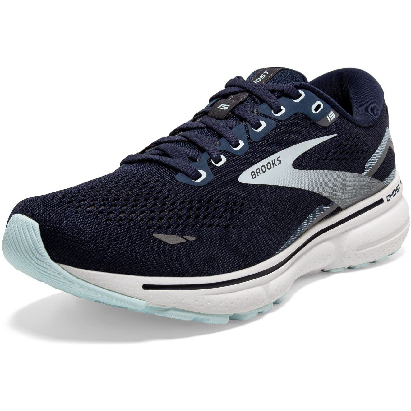 Brooks Women's Ghost 15 Neutral Running Shoe - Peacoat/Pearl/Salt Air - 5 Wide