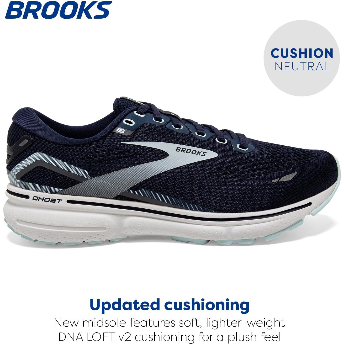 Brooks Women's Ghost 15 Neutral Running Shoe - Peacoat/Pearl/Salt Air - 5 Wide
