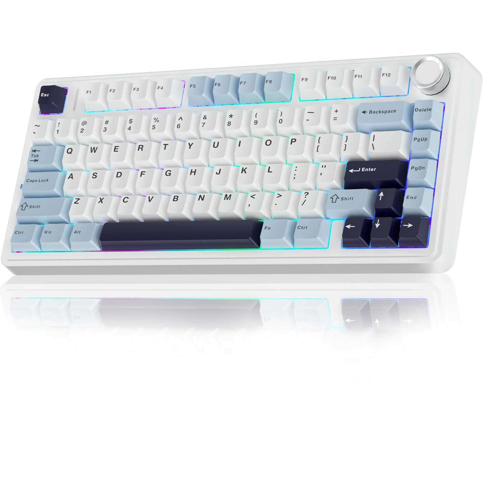 Aula F75 75% Wireless Mechanical Keyboard Gasket Hot Swappable Custom Keyboard Pre-Lubed Reaper Switches Rgb Backlit Gaming Keyboard 2.4Ghz/Type-C/Bt5.0 Mechanical Keyboard (White & Blue)