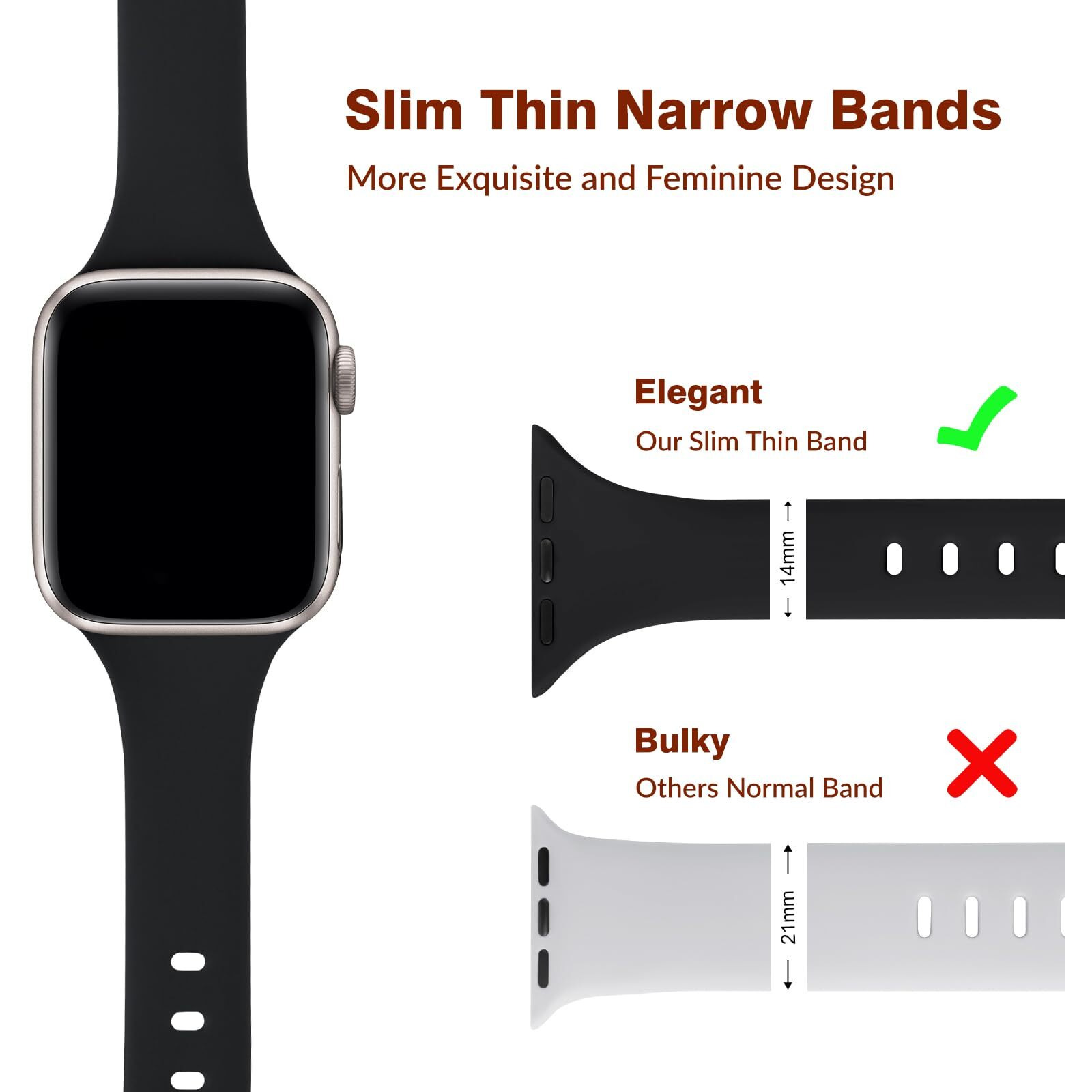 6 Pack Slim Thin Bands Compatible With Apple Watch 38Mm 40Mm 41Mm 42Mm 44Mm 45Mm 46Mm 49Mm  Replacement Soft Silicone Sport Strap Wristbands For Iwatch Series 10/9/8/7/6/5/4/3/2/1 Ultra Se Women Men