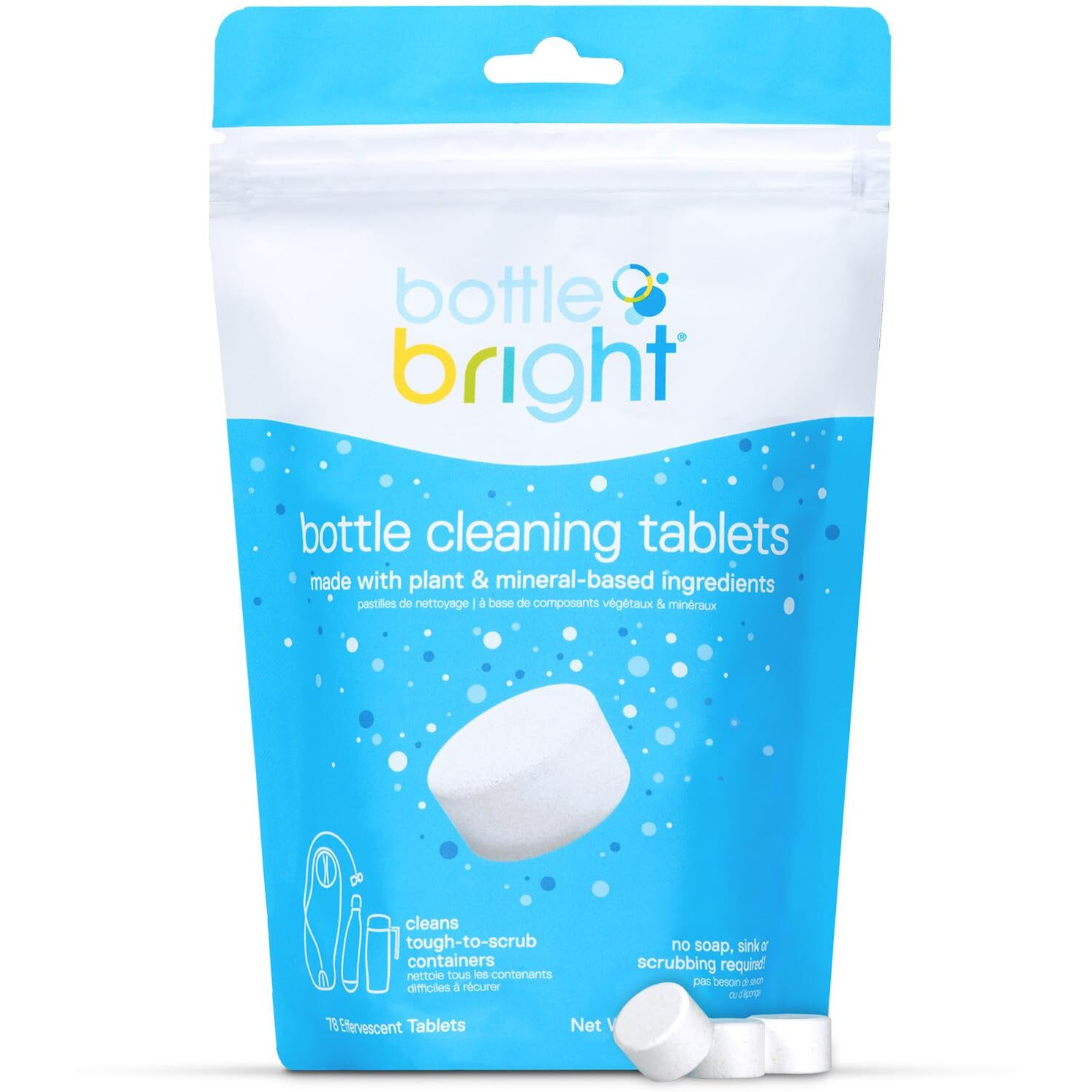 Bottle Bright Bulk Pack (78 Tablets)- Clean Stainless Steel  Thermos  Tumbler  Insulated  Plastic And Reusable Water Bottles -Bottle Bright Cleaning Tablets Are Easy And Safe To Use