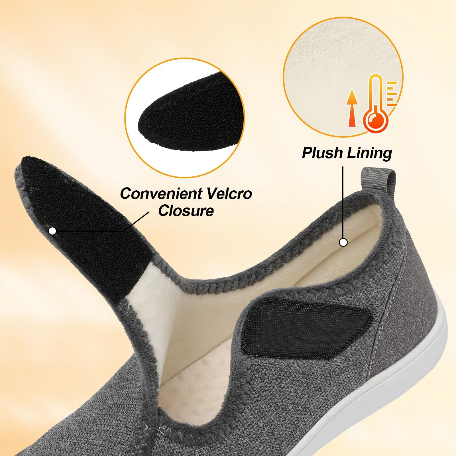 Leisfit Womens Slippers Wide Diabetic Shoes Adjustable Walking Shoes Arthritis Edema House Shoes Indoor Outdoor Slippers Grey Size 7