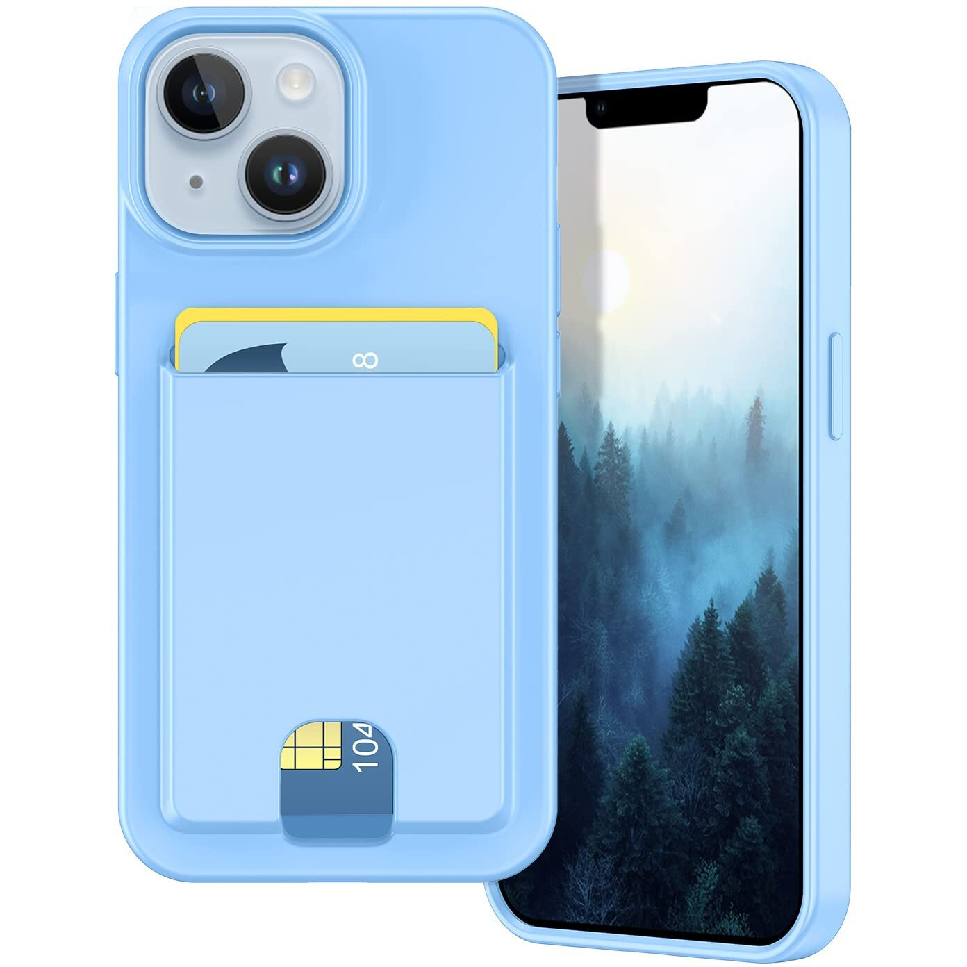 Petocase For Iphone 14 Case/Iphone 13 Wallet Case Card Holder Slot Ultra Bling Slim Clear Flexible Tpu Soft Silicone Protective Phone Case Cover For Apple Iphone 13/14 Light Blue