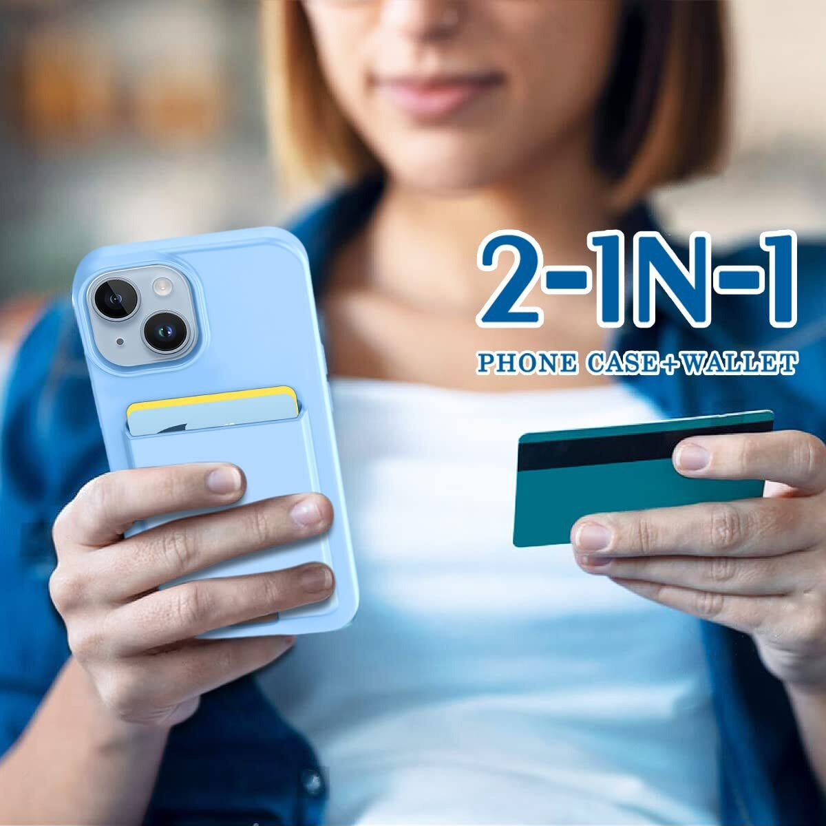 Petocase For Iphone 14 Case/Iphone 13 Wallet Case Card Holder Slot Ultra Bling Slim Clear Flexible Tpu Soft Silicone Protective Phone Case Cover For Apple Iphone 13/14 Light Blue