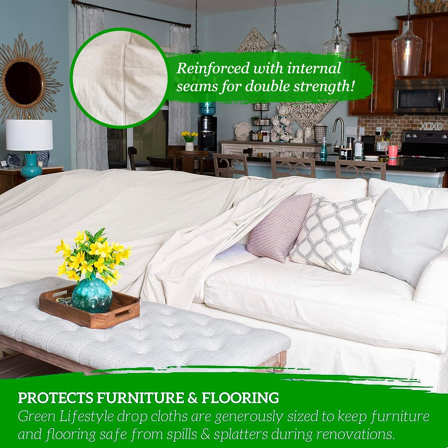 All Purpose Canvas Drop Cloth - Canvas Tarp  Canvas Fabric Drop Cloth Curtains  Drop Cloth For Painting  Floor & Furniture Protection  Painters Drop Cloth  Paint Drop Cloth (Canvas Sheet 4X5 - 2 Pack)