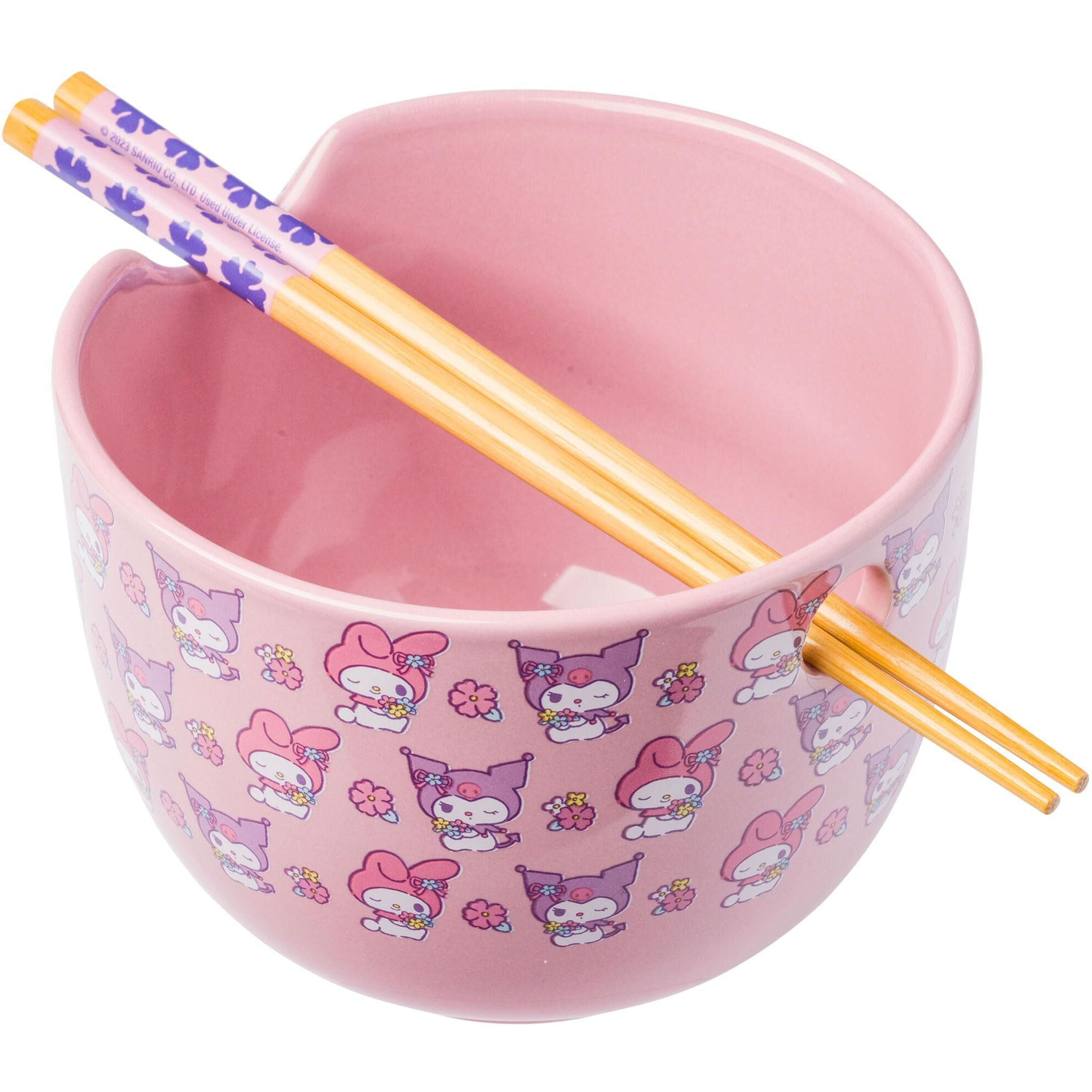 Silver Buffalo Sanrio Hello Kitty And Friends My Melody And Kuromi Pastel Flowers Ceramic Ramen Noodle Rice Bowl With Chopsticks  Microwave Safe  20 Ounces