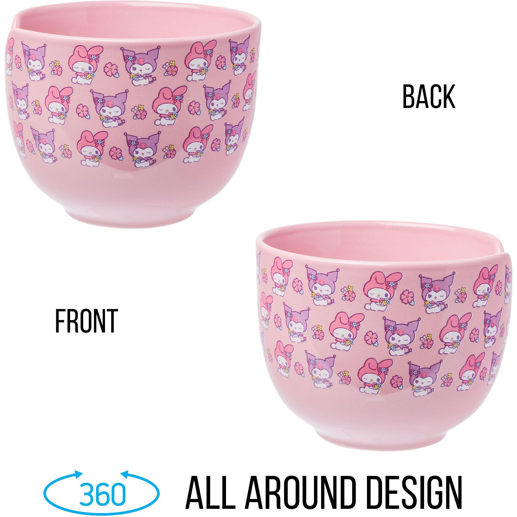 Silver Buffalo Sanrio Hello Kitty And Friends My Melody And Kuromi Pastel Flowers Ceramic Ramen Noodle Rice Bowl With Chopsticks  Microwave Safe  20 Ounces