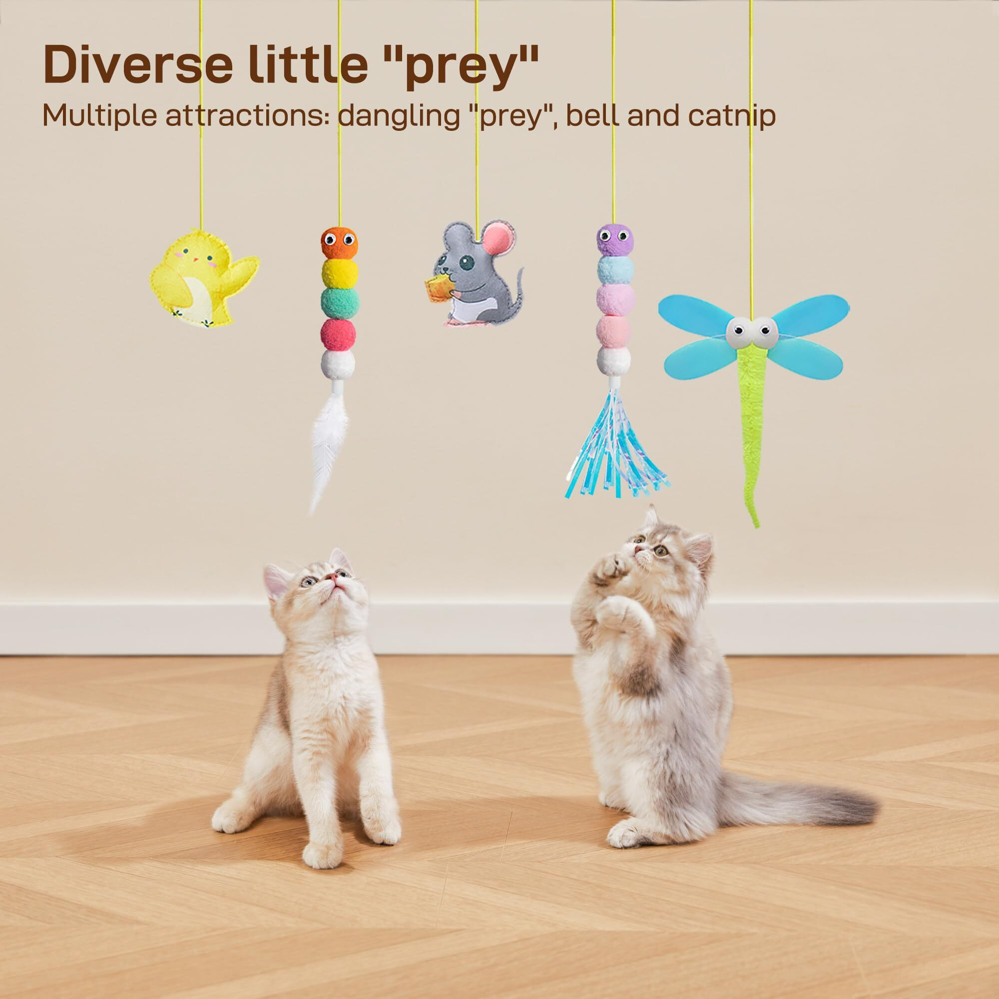 Potaroma Interactive Cat Feather Toys 5 Pcs  Cat Teaser Retractable Hanging Indoor Kitten Play Chase Exercise  Mental Physical Stimulation For All Breeds And Species
