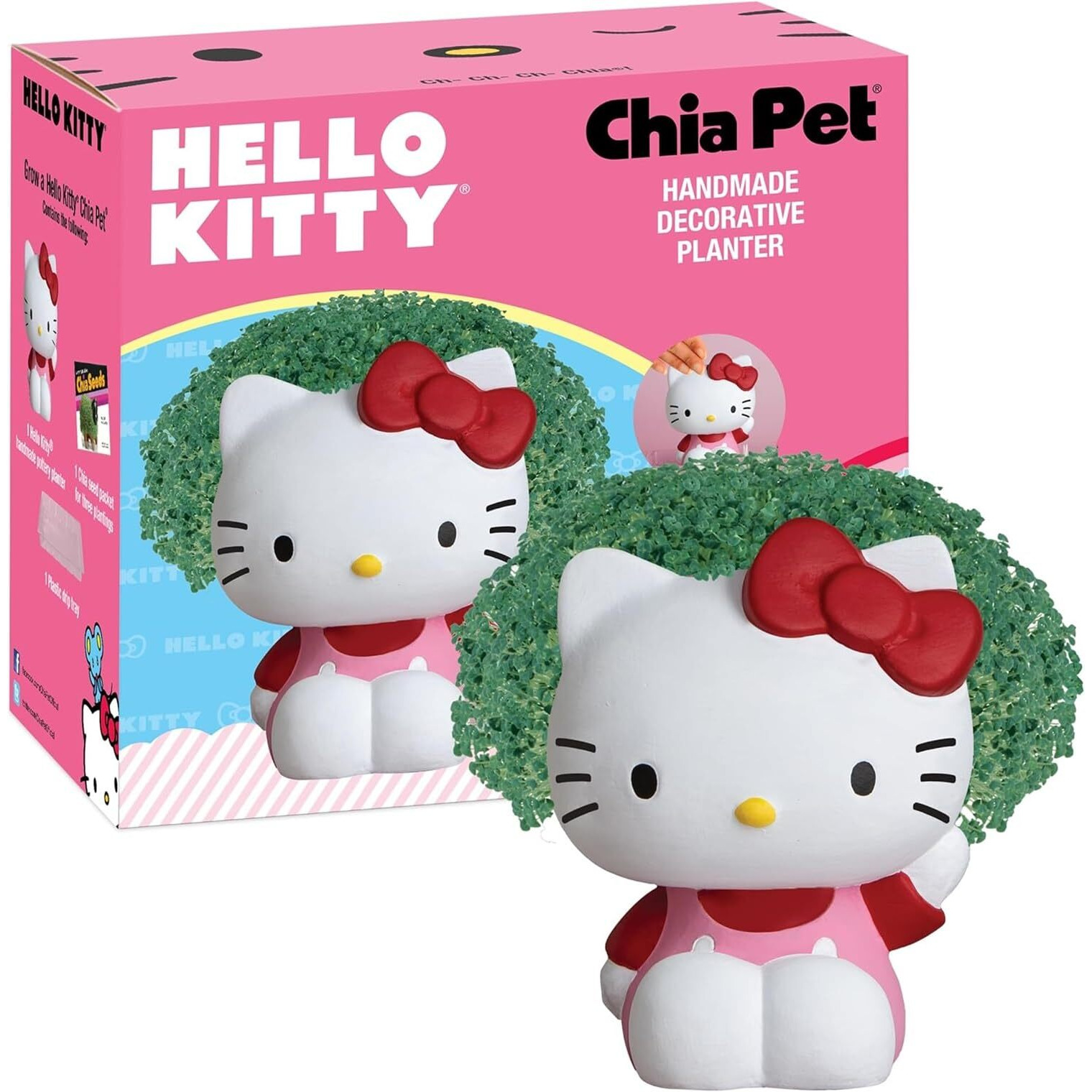 Chia Pet Hello Kitty With Seed Pack  Decorative Pottery Planter  Easy To Do And Fun To Grow  Novelty Gift  Perfect For Any Occasion
