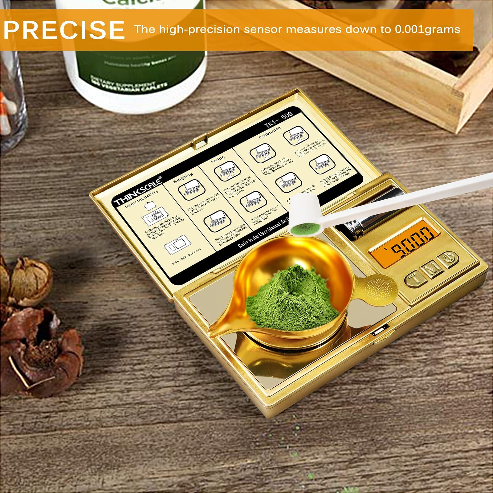 Thinkscale 50G/0.001G Digital Milligram Scale  Gold Mg Scale With 50G Calibration Weight  Powder Scale Pan For Reloading  Micro Gram Scale  Miligram Scale For Powder Medicine