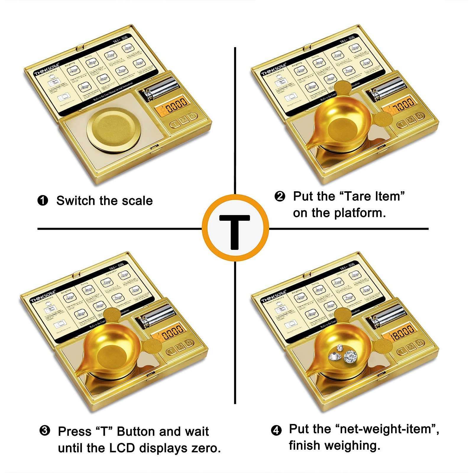 Thinkscale 50G/0.001G Digital Milligram Scale  Gold Mg Scale With 50G Calibration Weight  Powder Scale Pan For Reloading  Micro Gram Scale  Miligram Scale For Powder Medicine