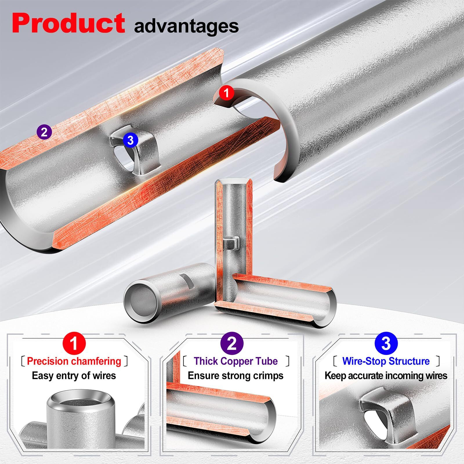 Airic Non Insulated Butt Connectors 22-16 Awg  100 Pcs Electrical Seamless Crimping Terminals  Uninsulated Wiring Crimps Connector  Bare Copper Crimp Splice Terminal For 22 20 18 16 Gauge Wire