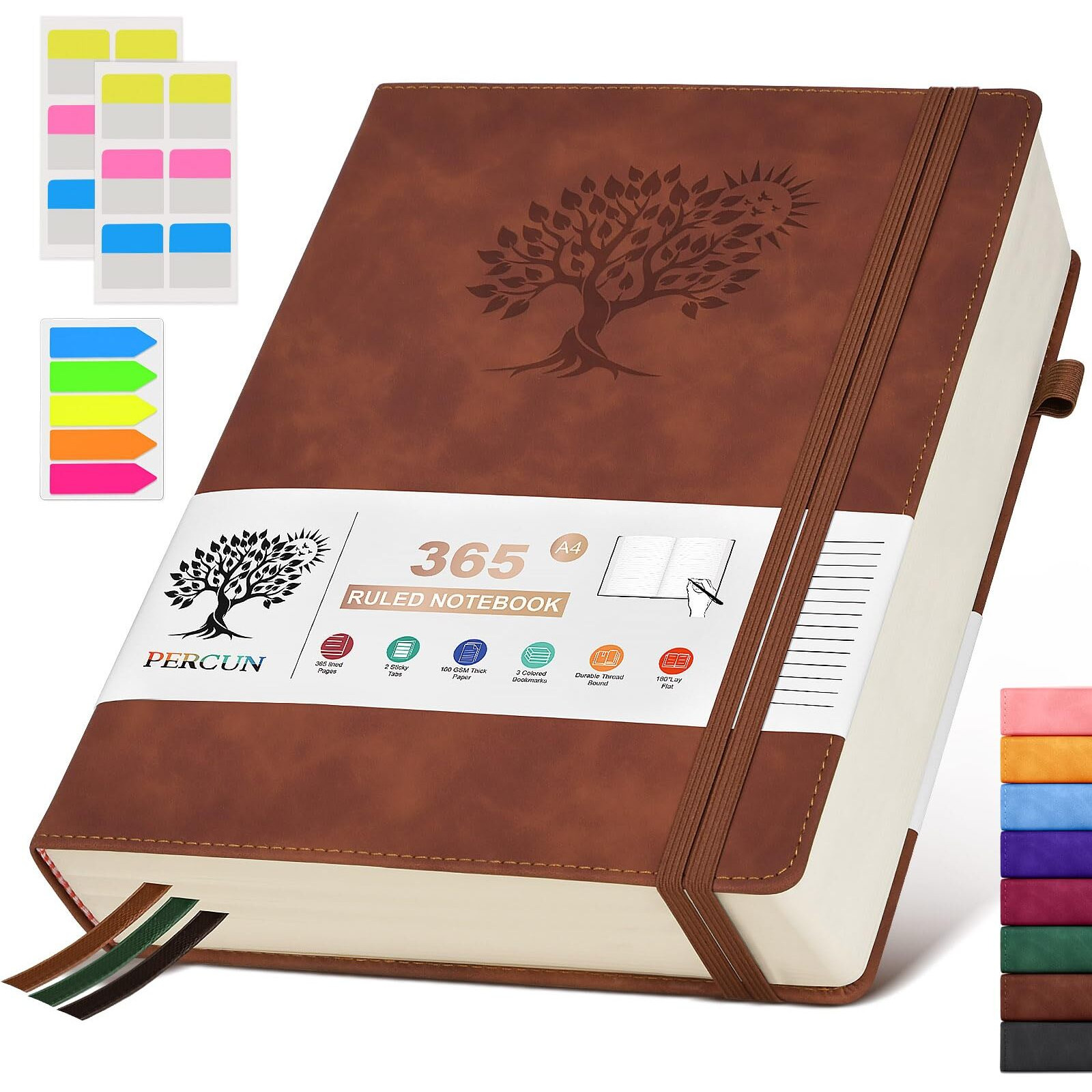 Percun A4 Lined Journal Notebook365 Page Large Leather Journals For Writing Women MenHardcover Notebook With 100Gsm Thick Pages For TravelWorkSchoolCollege Ruled  Daily Diary (8.5"" X 11.4"")