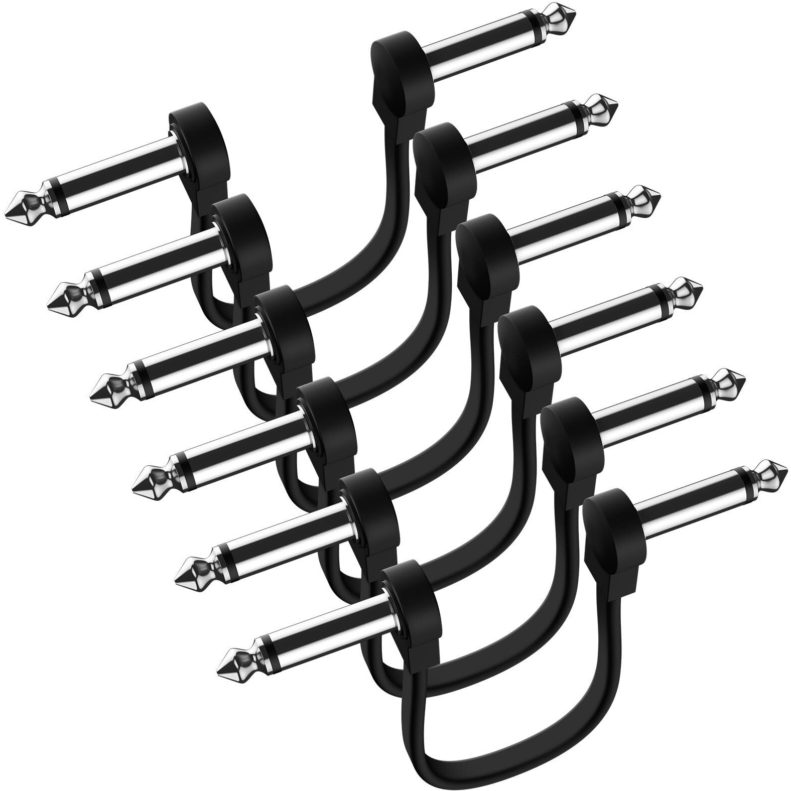 Heams Professional 6 Pack 6 Inch Guitar Patch Cables  Noise Free And Long-Lasting Guitar Pedal Cable  Low Profile Save More Space Pedal Board Cables  Right Angle Flat Patch Cable  Black