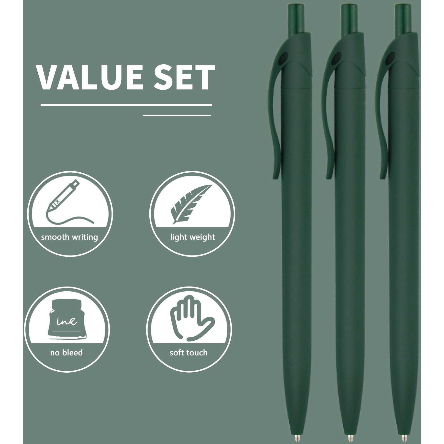 Deegtran Pens Bulk  50 Pack No Bleed Green Click Pens  Wholesale Retractable Ballpoint Pens  Pens Medium Point  Smooth Ink Pens  1.0Mm Green Ink