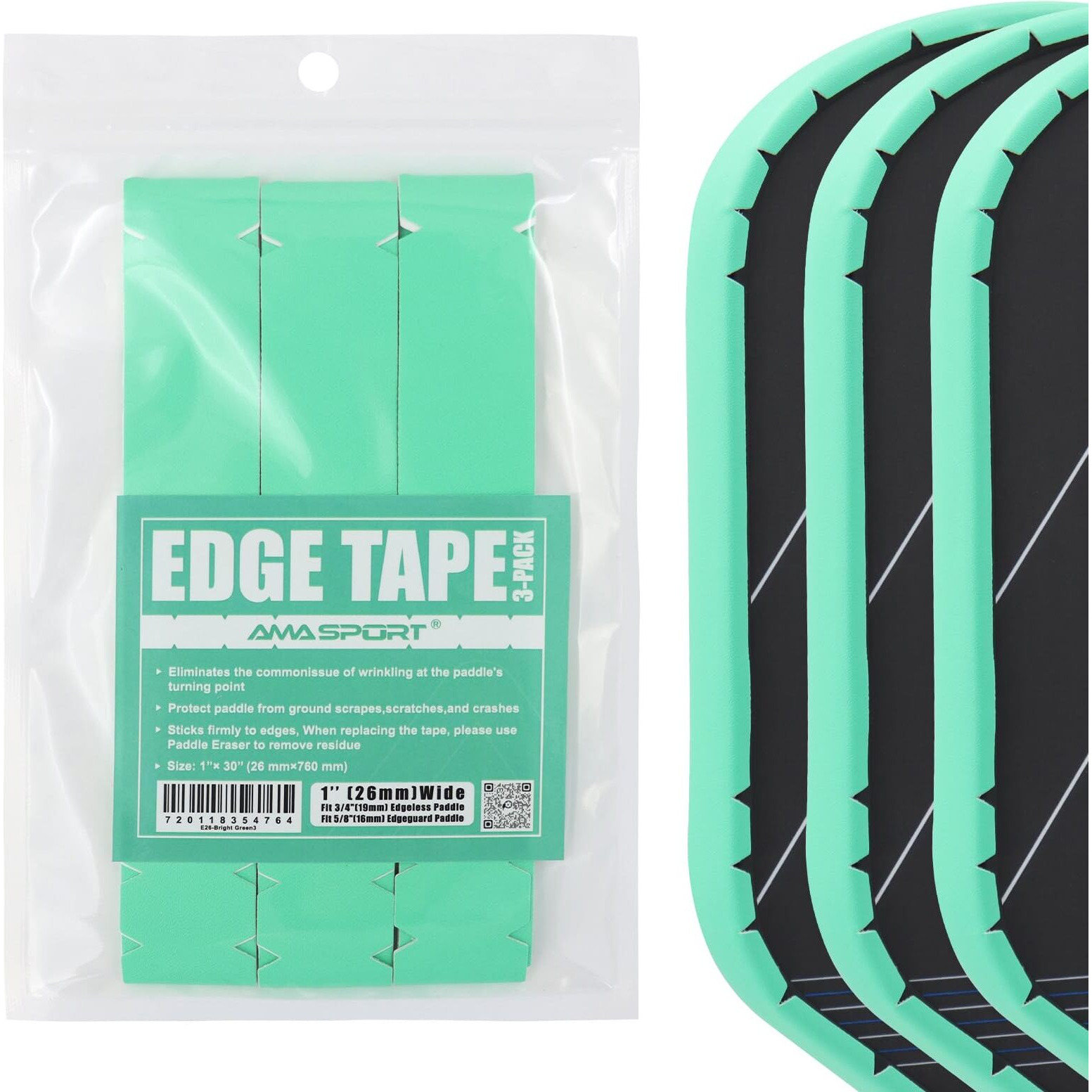 Pickletech Pickleball Paddle Protection Tape Bright Green - Paddle Head Edge Guard - Racket Edge Protection Tape -Fit Perfectly Curved Edge -No Wrinkling Pizzazz Contrasty Colors