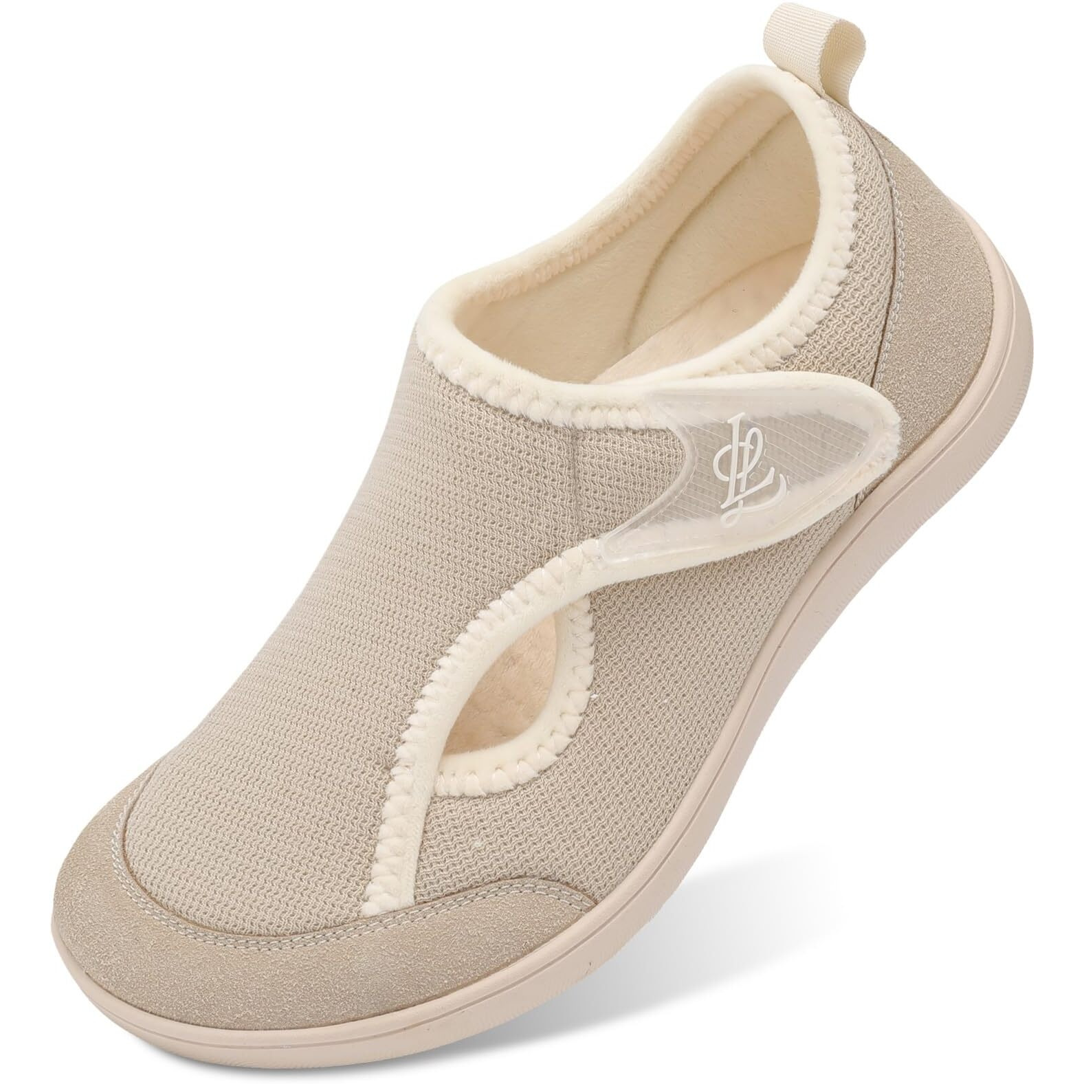 Leisfit Womens House Shoes Adjustable Diabetic Slippers Wide Walking Shoes Arthritis Edema Barefoot Shoes Indoor Outdoor Slippers Beige Size 7