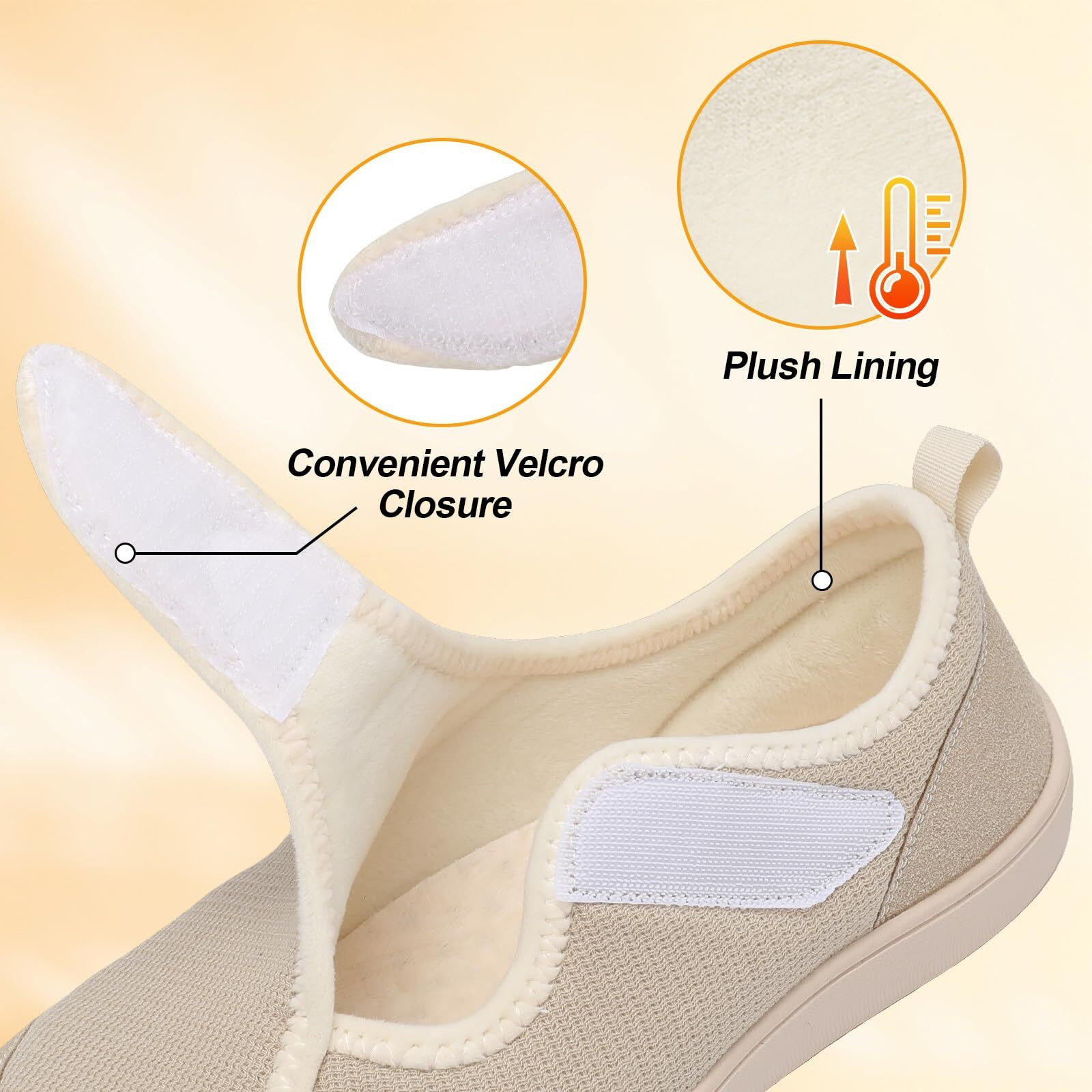 Leisfit Womens House Shoes Adjustable Diabetic Slippers Wide Walking Shoes Arthritis Edema Barefoot Shoes Indoor Outdoor Slippers Beige Size 7