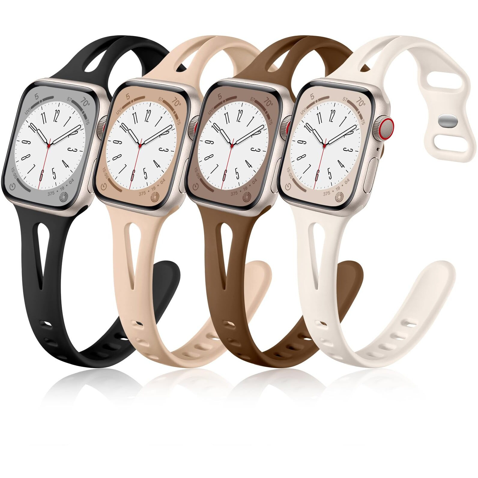 Getino Compatible With Apple Watch Band 42Mm 44Mm 45Mm 46Mm 49Mm Iwatch Ultra Series 10 9 8 7 6 5 4 3 2 1 Se Women Men Durable Soft Silicone Slim Sport Watch Bands  Black/Dark Brown/Starlight/Milk Tea