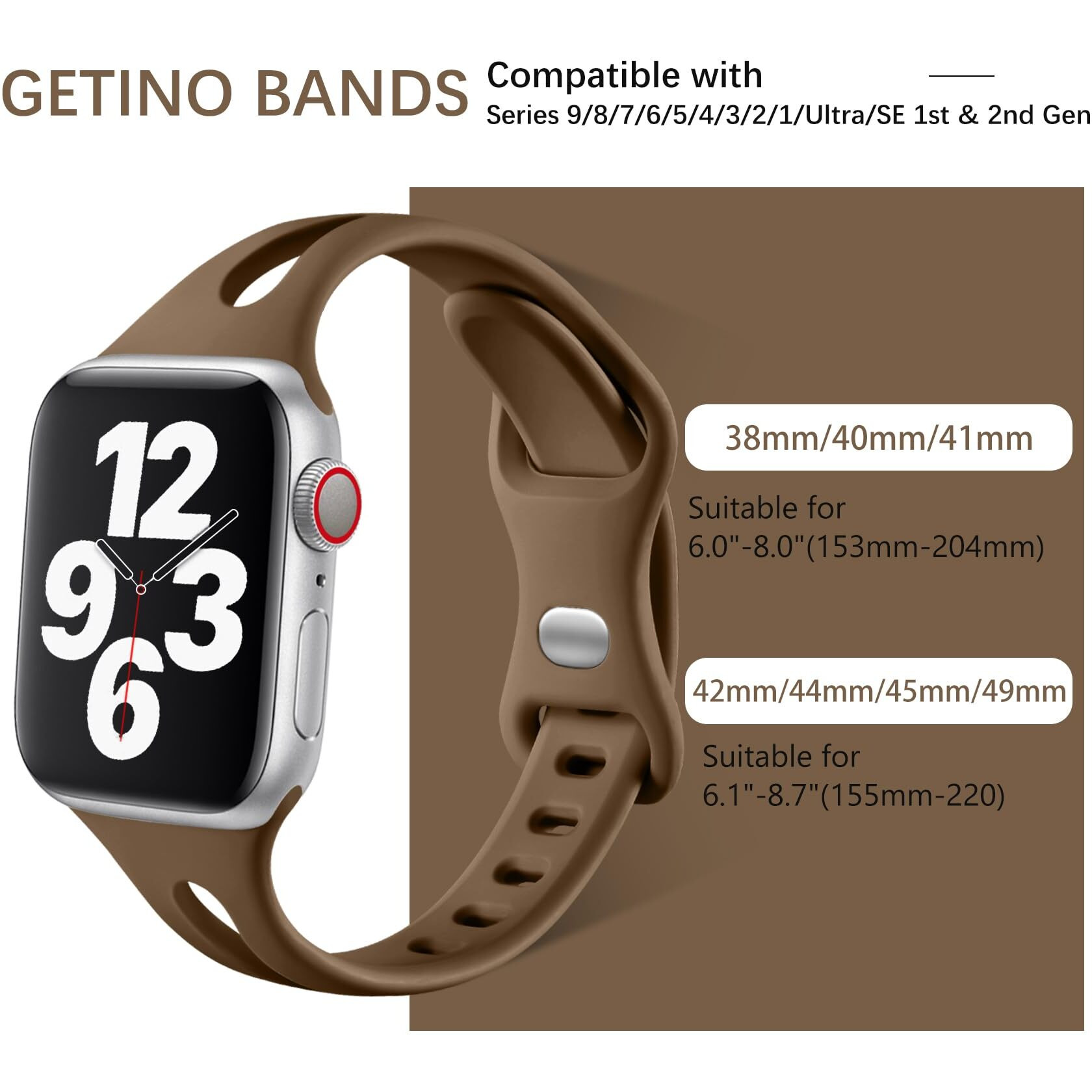 Getino Compatible With Apple Watch Band 42Mm 44Mm 45Mm 46Mm 49Mm Iwatch Ultra Series 10 9 8 7 6 5 4 3 2 1 Se Women Men Durable Soft Silicone Slim Sport Watch Bands  Black/Dark Brown/Starlight/Milk Tea