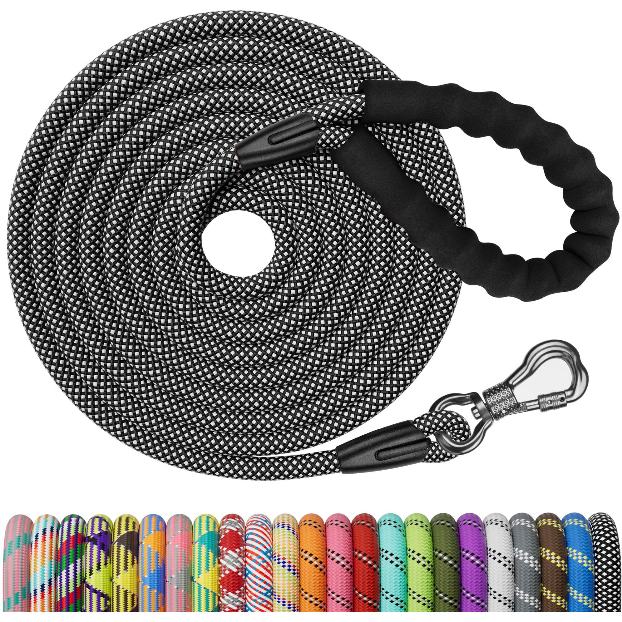 Ntr Heavy Duty Dog Leash  Black 10Mm 15Ft Training Leash With Swivel Lockable Hook And Comfortable Padded Handle  Dog Lead For Walking  Hunting  Camping  Backyard For Small Medium And Large Dogs