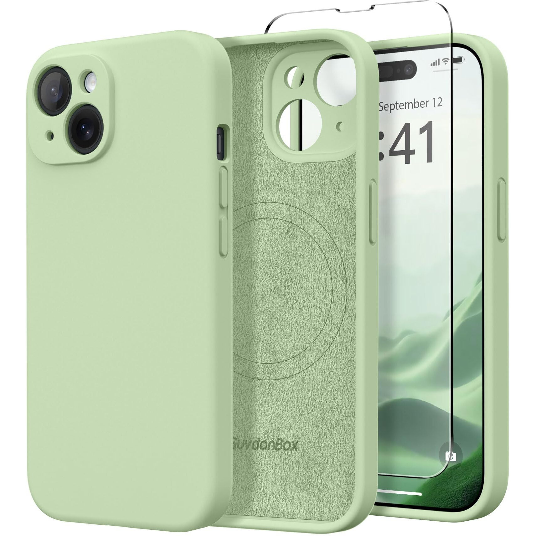 Suydanbox Magnetic For Iphone 14 Case  Compatible With Magsafe  [Full Camera Protection][2 Screen Protectors] Silicone Shockproof Protective Phone Case For Iphone 14 6.1 Inch  Matcha