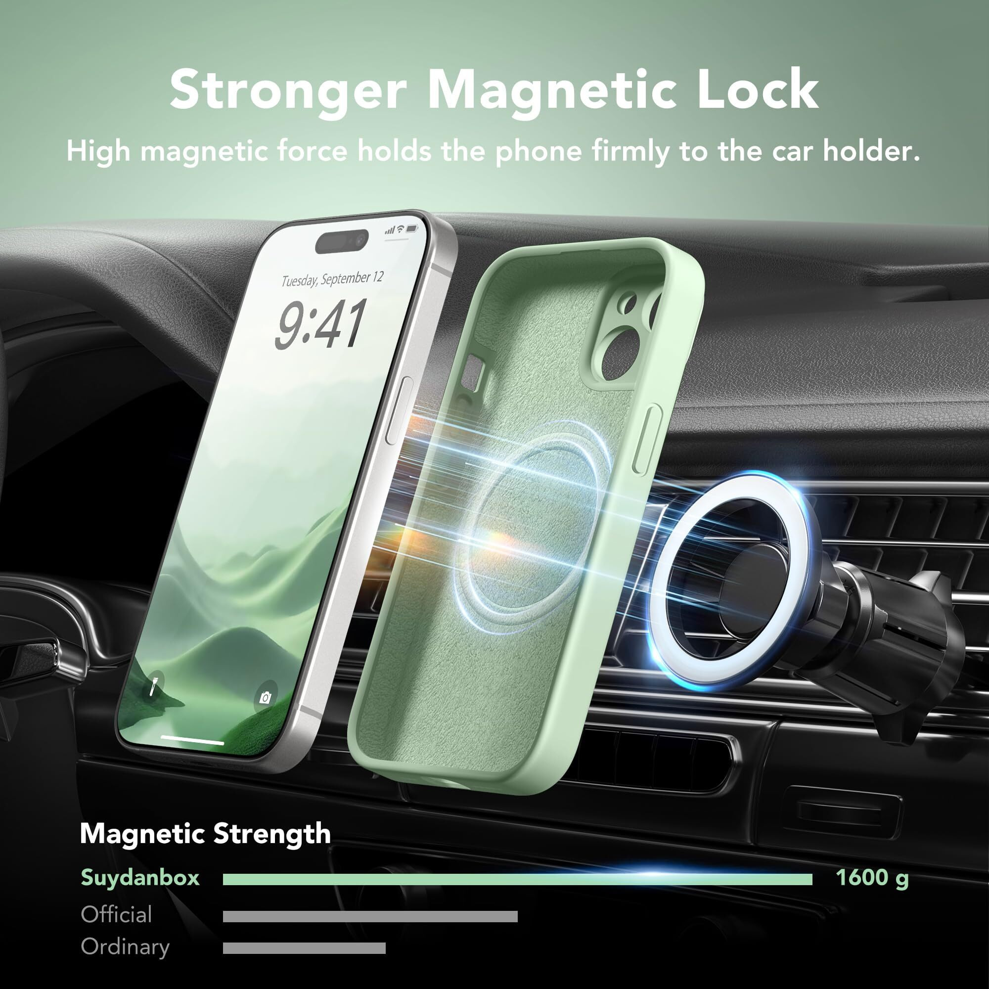 Suydanbox Magnetic For Iphone 14 Case  Compatible With Magsafe  [Full Camera Protection][2 Screen Protectors] Silicone Shockproof Protective Phone Case For Iphone 14 6.1 Inch  Matcha