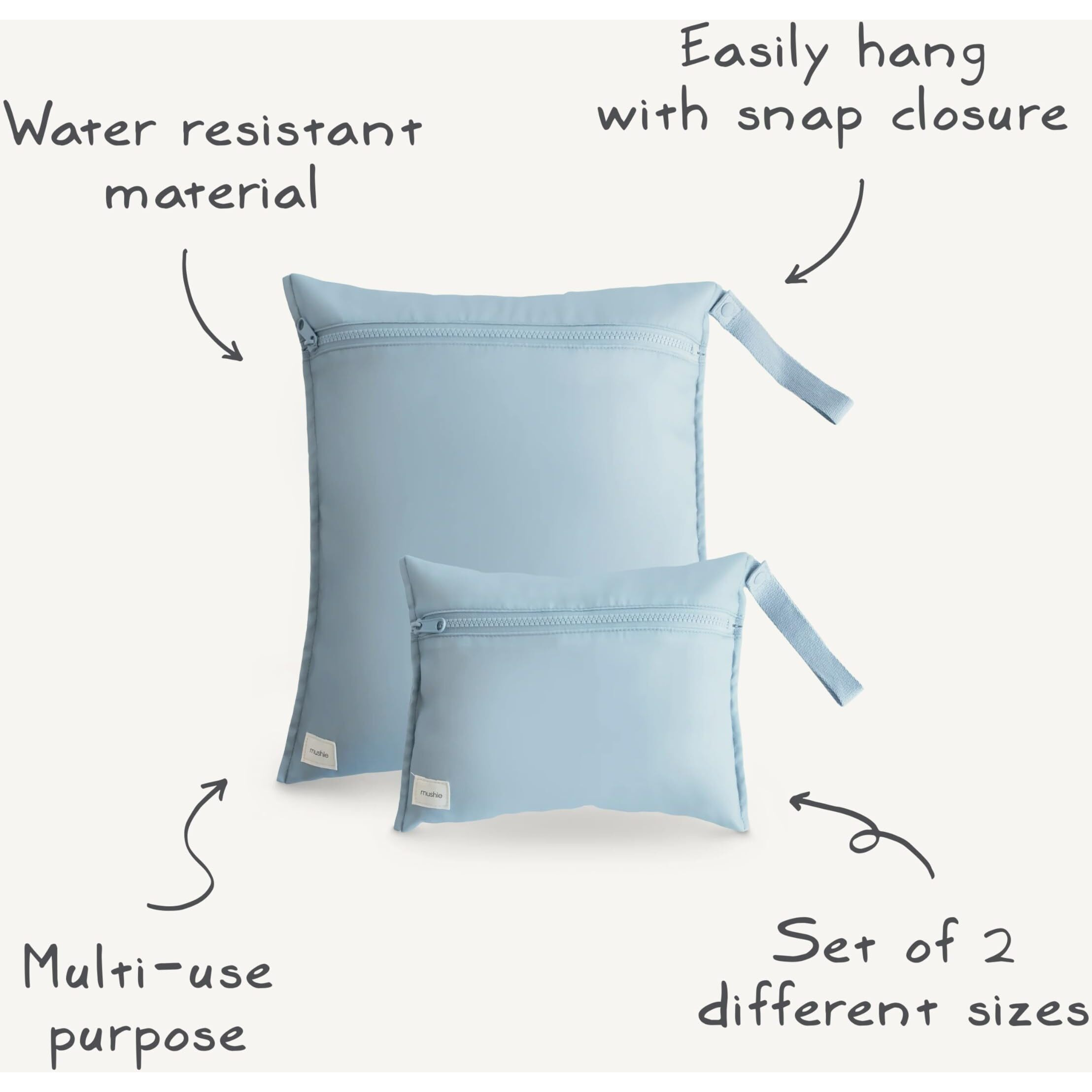 Mushie Water Resistant Wet Bags | Large & Small Reusable Storage Bag For Baby Items And Travel | Zippered Pockets With Handle | Machine Washable  Set Of 2 (Pastel Blooms)