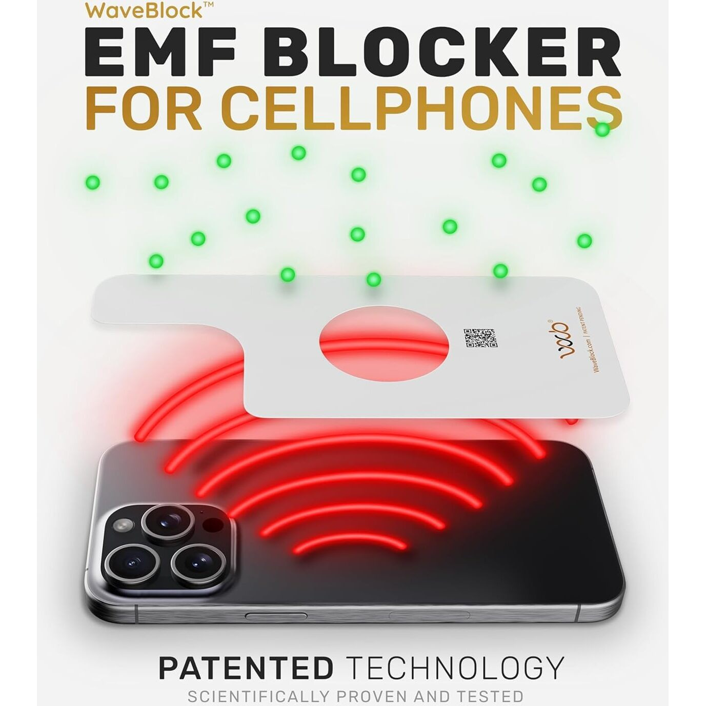 Waveblock Emf Blocker For Cell Phone - Made For Iphone 15 Pro - The Only Patented Real Scientifically Backed Lab-Tested 5G-Shield Emf Reduction Sticker  Usa Made  Protect Yourself & Loved Ones White