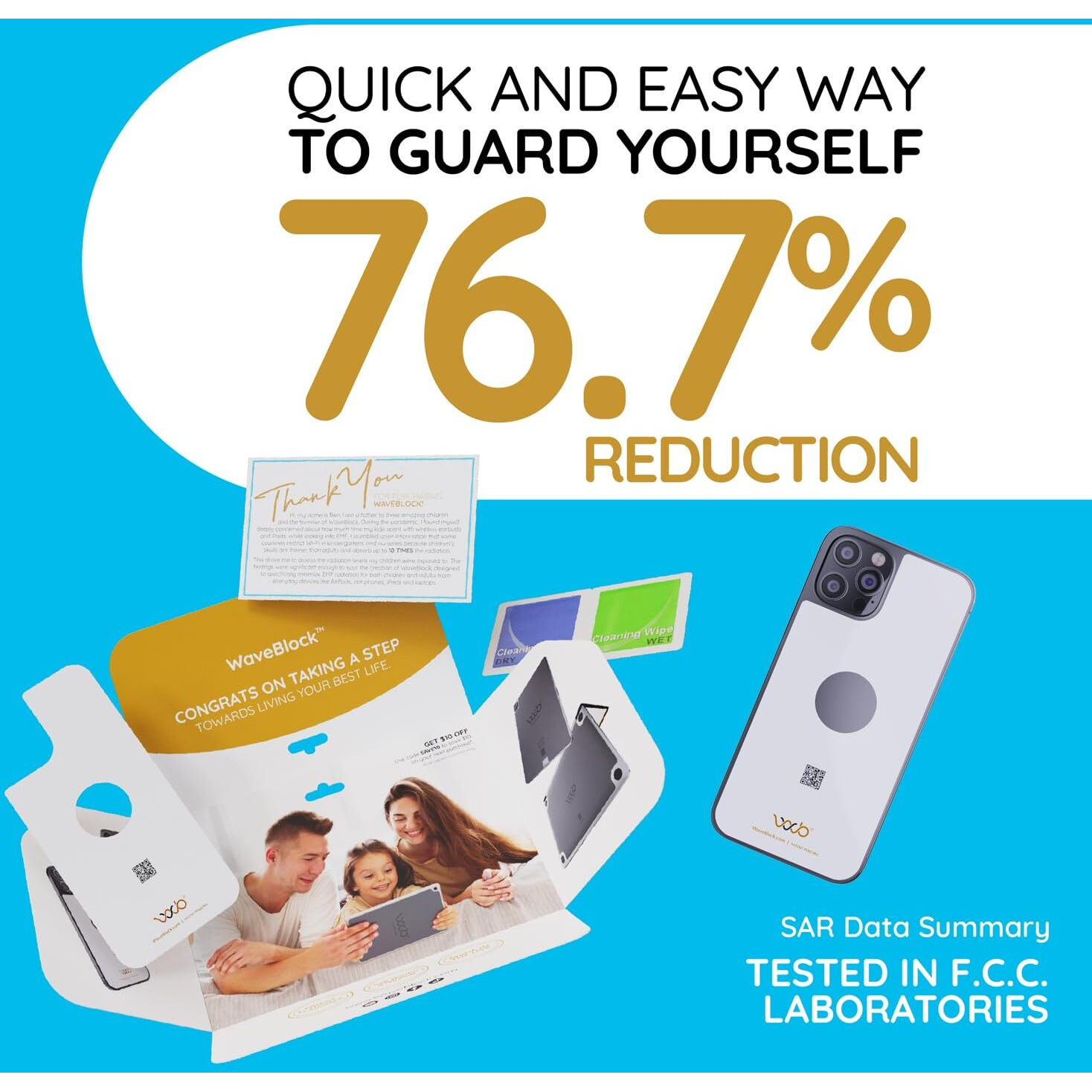 Waveblock Emf Blocker For Cell Phone - Made For Iphone 15 Pro - The Only Patented Real Scientifically Backed Lab-Tested 5G-Shield Emf Reduction Sticker  Usa Made  Protect Yourself & Loved Ones White