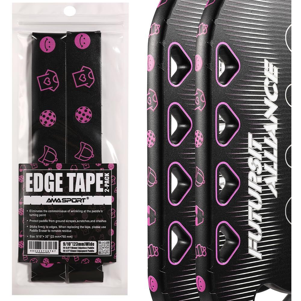 Pickletech Ama Sport Pickleball Paddle Head Edge Guard - Paddle Protection Tape - Pink Green Smiley Face Racket Edge Protection Tape -Fit Perfectly Curved Edge -No Wrinkling