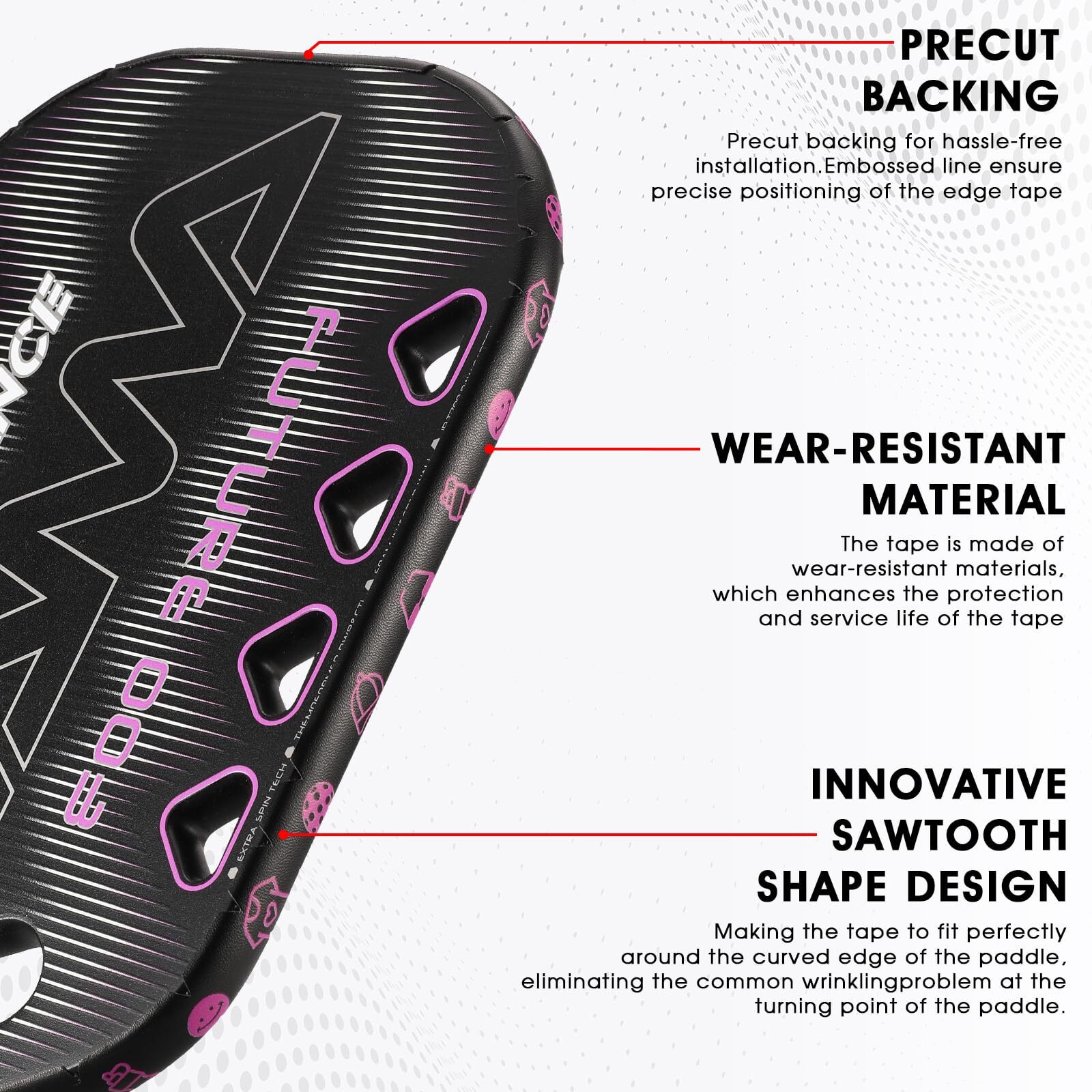 Pickletech Ama Sport Pickleball Paddle Head Edge Guard - Paddle Protection Tape - Pink Green Smiley Face Racket Edge Protection Tape -Fit Perfectly Curved Edge -No Wrinkling