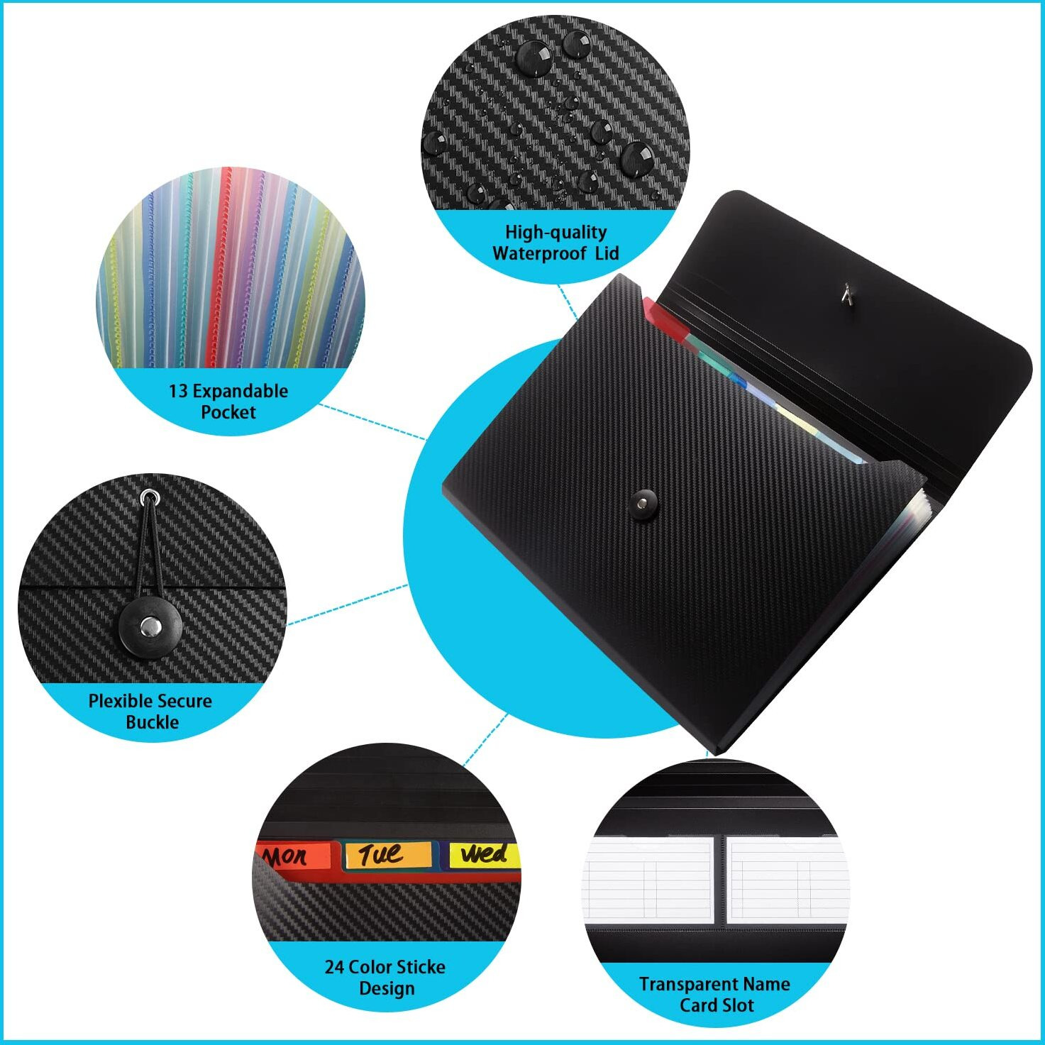 Expanding File Folder File Organizer 13 Pockets Accordion Filing Folder Expandable File Folder For Documents Aesthetic Paper Organizer Folder For Work  School  Home  Office  Black Transparent
