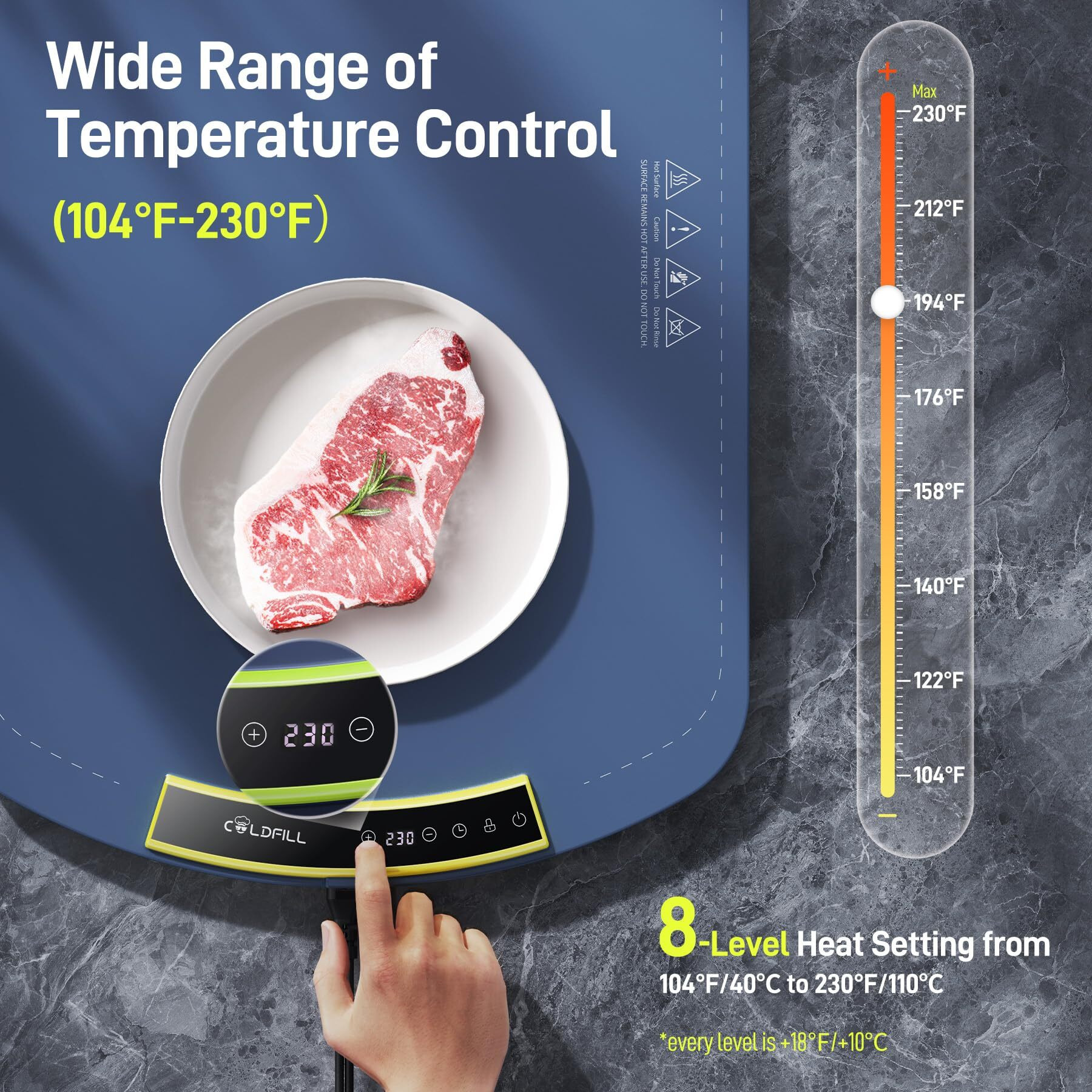 Coldfill Electric Warming Tray - Foldable Food Warming Mat With 8 Temp Setting  Full-Surface Heat In 5S  4 Hours Auto-Off  Easy To Clean With Nano-Material  For Buffet  For Party  For Thawing