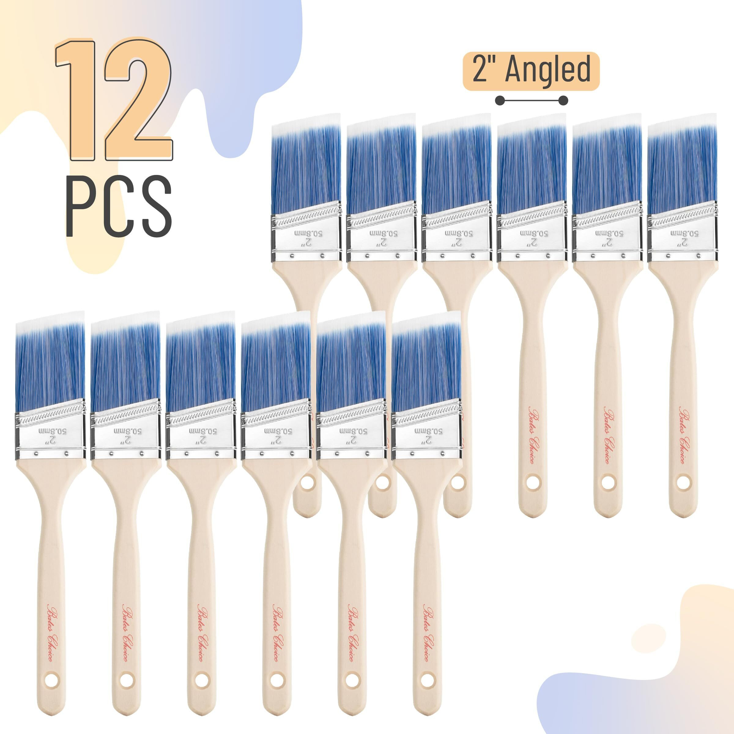 Bates- Paint Brushes  2-Inch  12 Pack  Angle Brushes  Treated Wood Handle  Paint Brushes For Walls  Stain Brush  Wall Paint Brushes  Furniture Paint Brushes For Painting Walls  Painting Brush