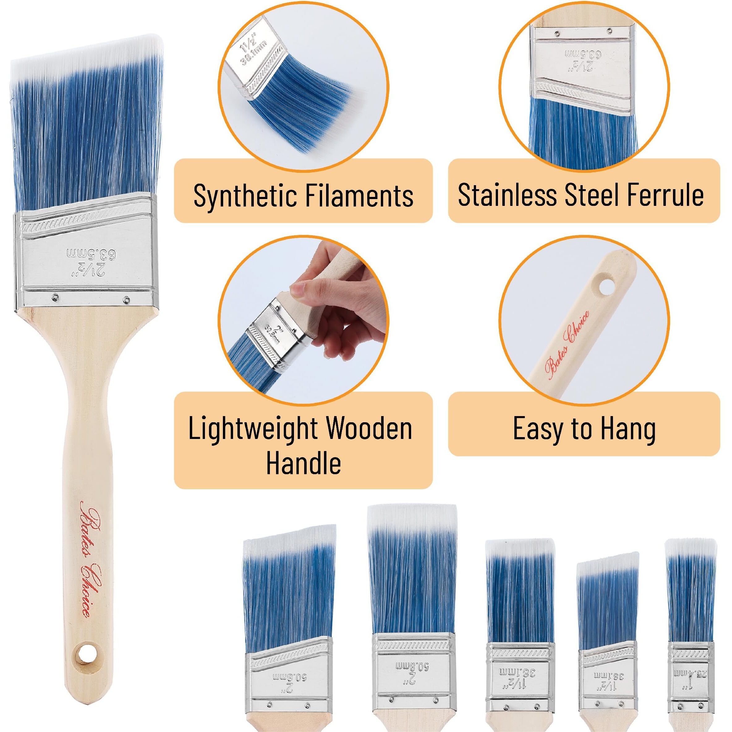 Bates- Paint Brushes  2-Inch  12 Pack  Angle Brushes  Treated Wood Handle  Paint Brushes For Walls  Stain Brush  Wall Paint Brushes  Furniture Paint Brushes For Painting Walls  Painting Brush