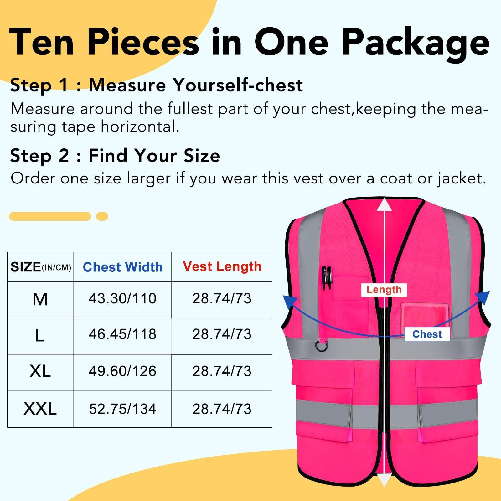 Xpcare 2-Pack Hi Vis Reflective Safety Vest With Pockets High Reflective Strips Zipper Work Vest For Men And Women Pink (X-Large)