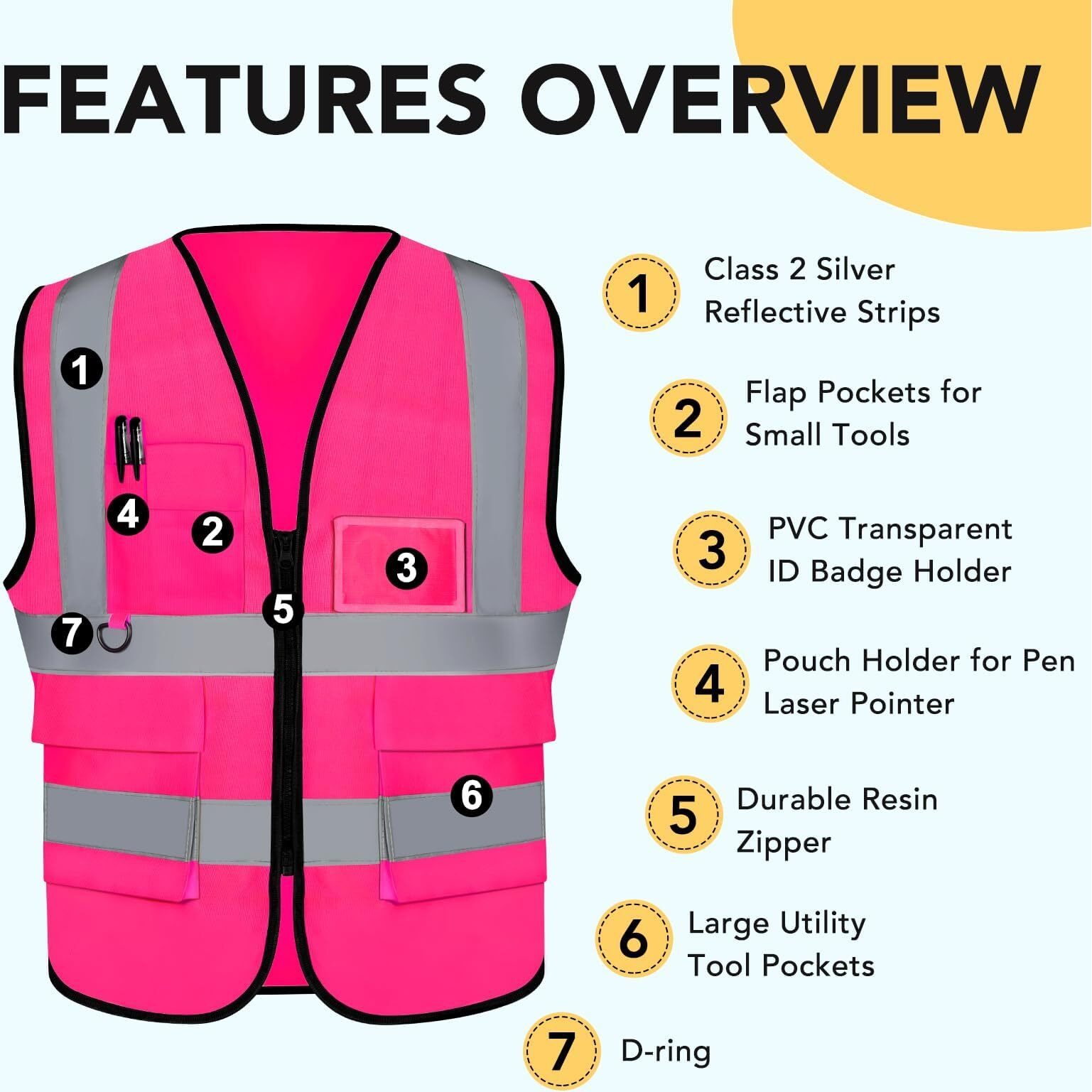 Xpcare 2-Pack Hi Vis Reflective Safety Vest With Pockets High Reflective Strips Zipper Work Vest For Men And Women Pink (X-Large)
