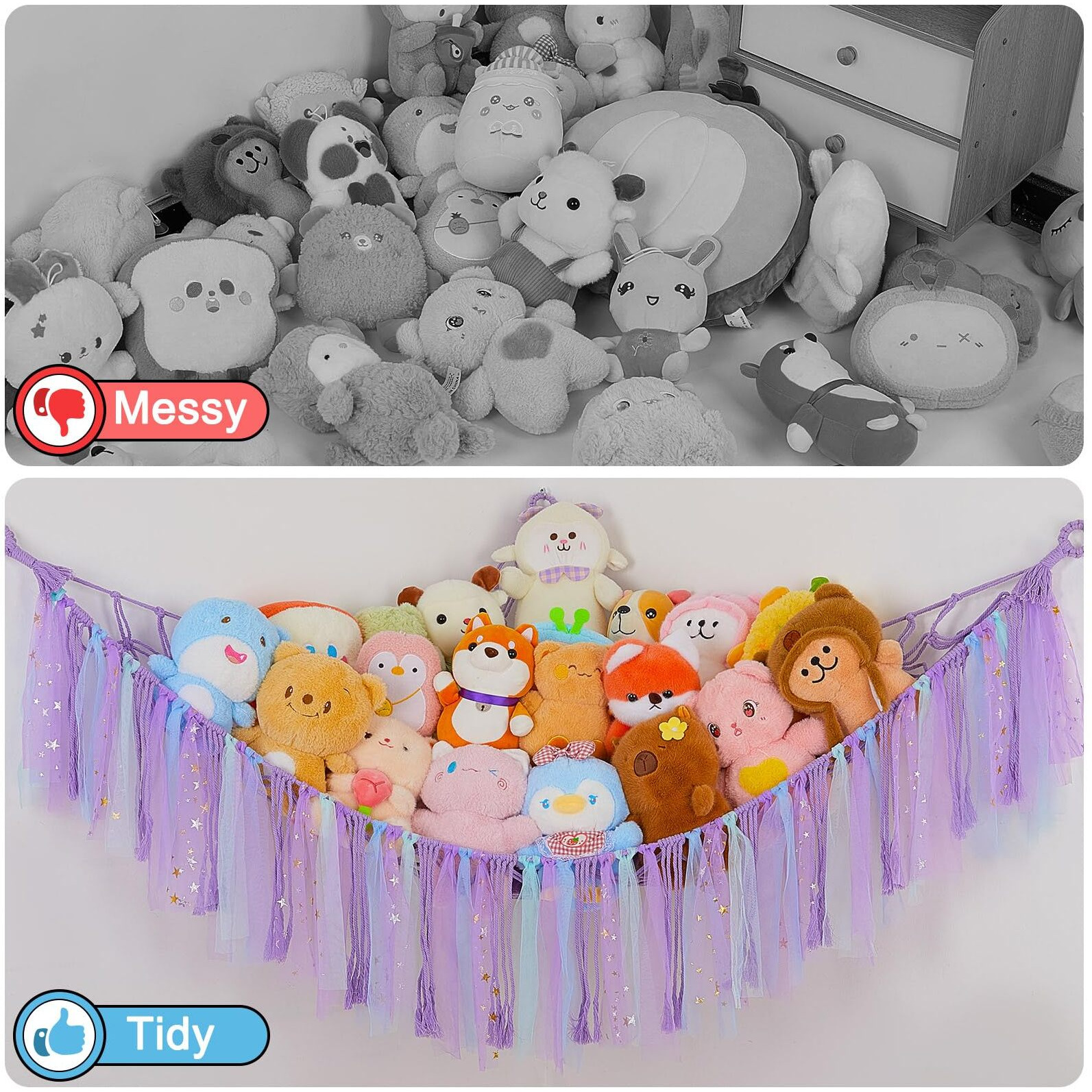 Fiobee Stuffed Animals Net Or Hammock With Led Light  Toy Hammock Hanging Stuffed Animals Storage Organizer Holder Room DCor For Nursery Kids Bedroom