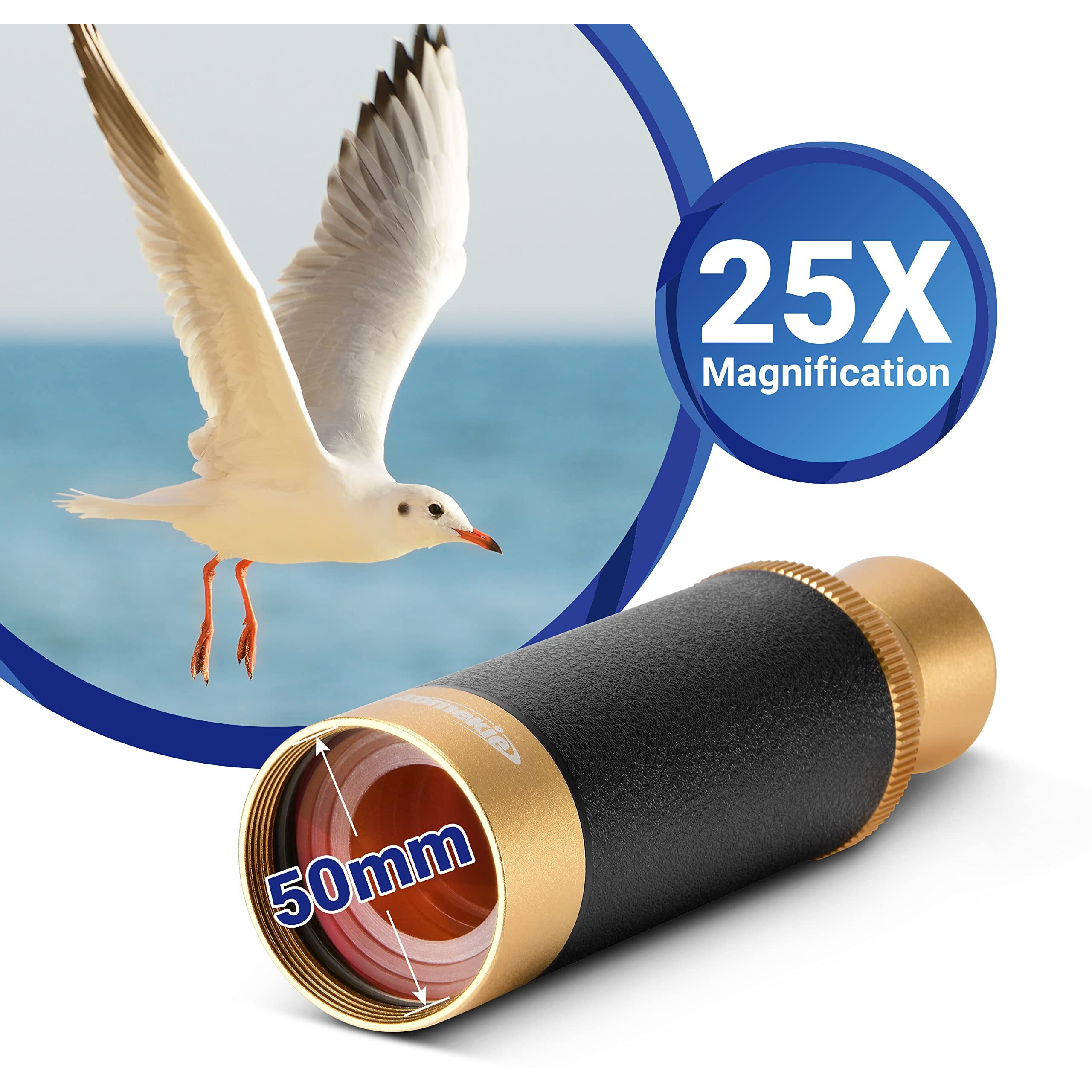 Aomekie Pirate Monocular Telescope 25X50 Handheld Telescope Adjustable Ed Captain's Binoculars For Adults With Bag And Wooden Case