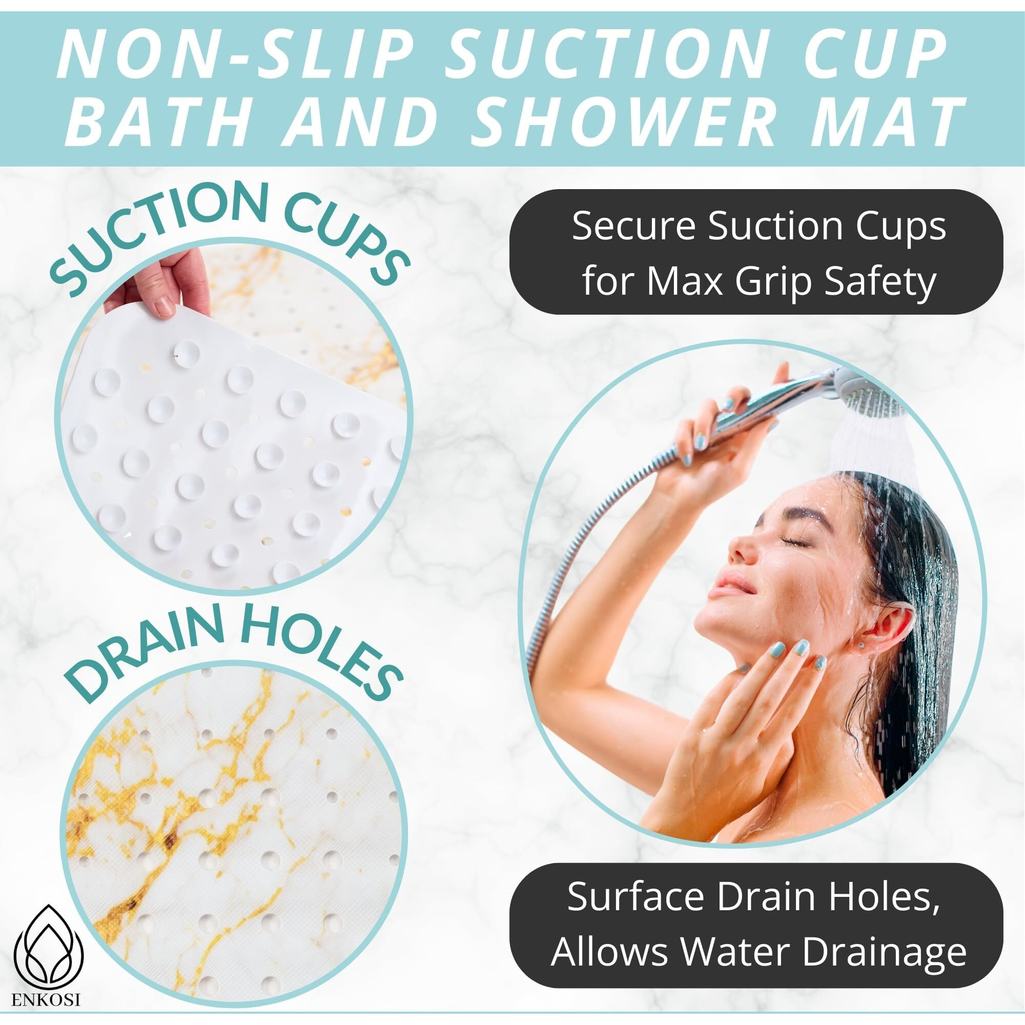 Non Slip Shower Mat Non Slip - Bathtub Mat Non Slip - Non Slip Bath Mat - Long Bath Mat - Shower Non Slip Mat - Bath Mats For Shower - Shower Floor Mat - Tub Mats (Marble White Gold - Bath 40X16)