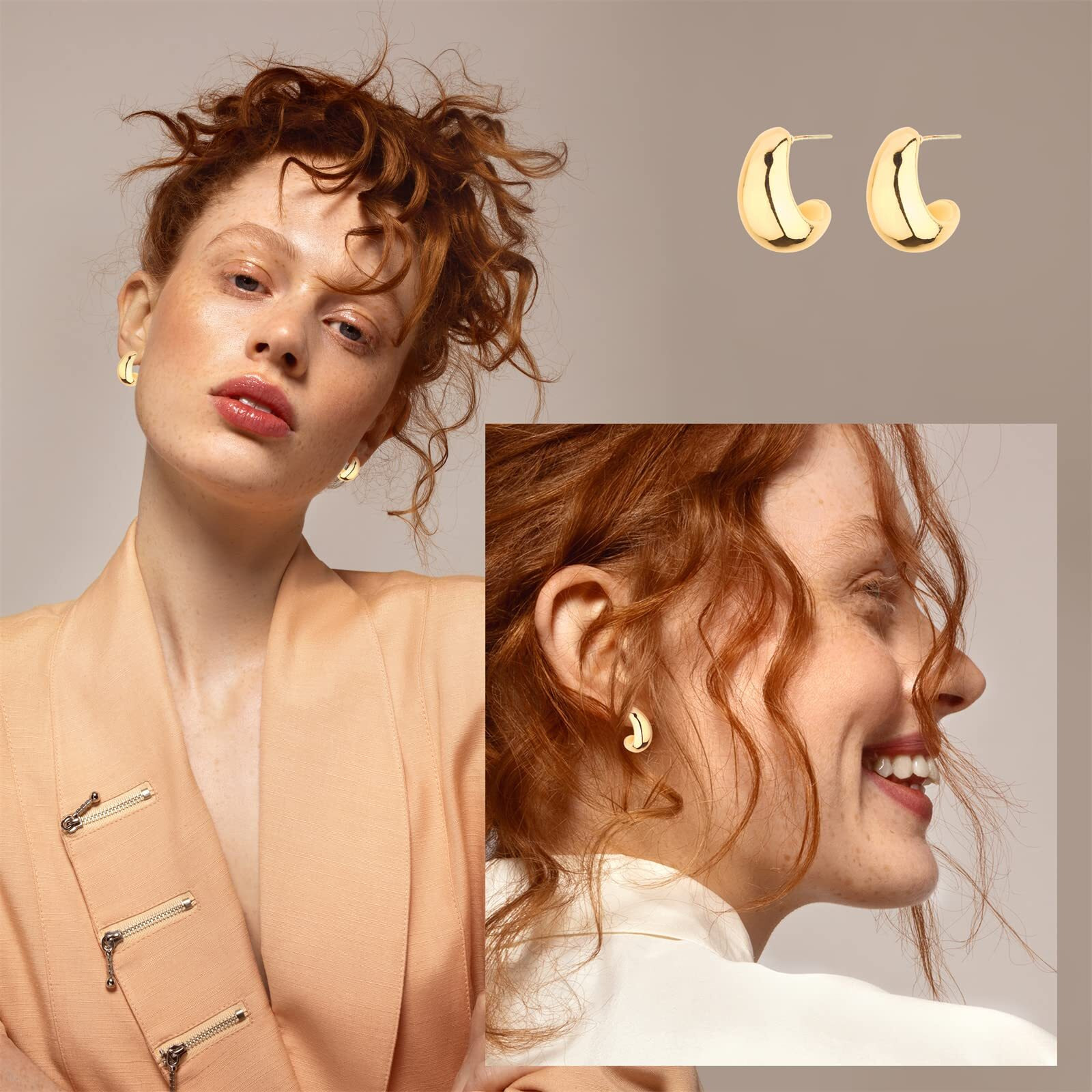 Wgoud Chunky Huggie Earring 14K Gold Hoop Earrings For Men Women Hypoallergenic  Thick Twist Earring (6 Prs Chunky Gold)