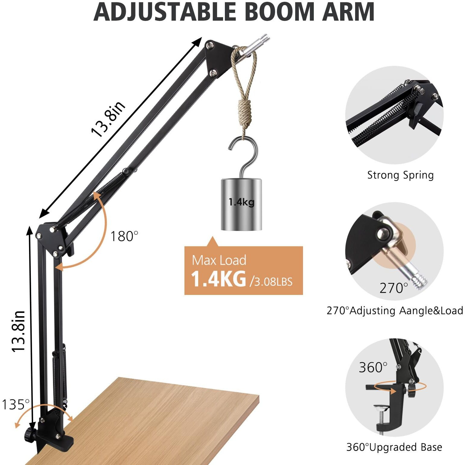 Sunmon Fifine K688 Boom Arm  Mic Stand Boom Arm Compatible With Fifine K688  Fifine Mic Boom Arm With 3/8"" To 5/8"" Screw Adapter Clip  Fifine K688 Microphone Stand With Cable Sleeve