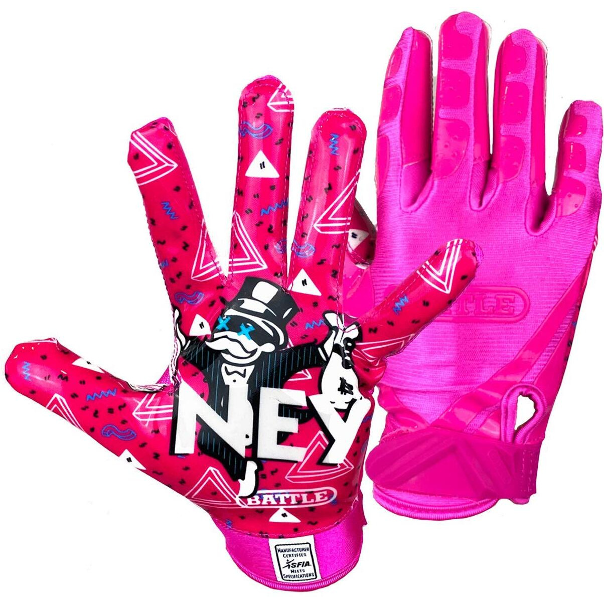 Battle Sports Money Man Wide Receiver Football Gloves - Ultra Grip Football Gloves - Pink  Adult Large