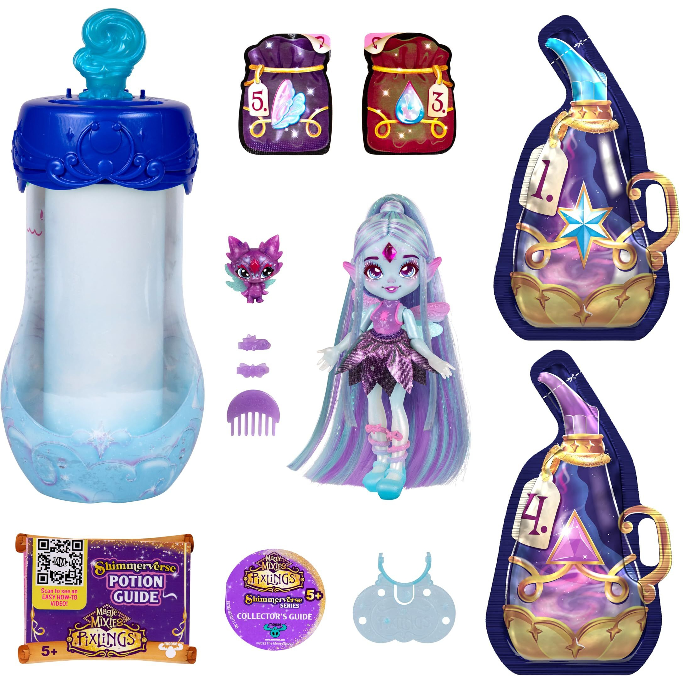 Magic Mixies Pixlings Deluxe Pack  Flyt The Dragonfly  Shimmer Reveal  Create & Mix Potion That Magically Reveals 6.5"" Pixling Doll Inside Potion Bottle - Exclusive Mini Mixies & 6 Hair Accessories