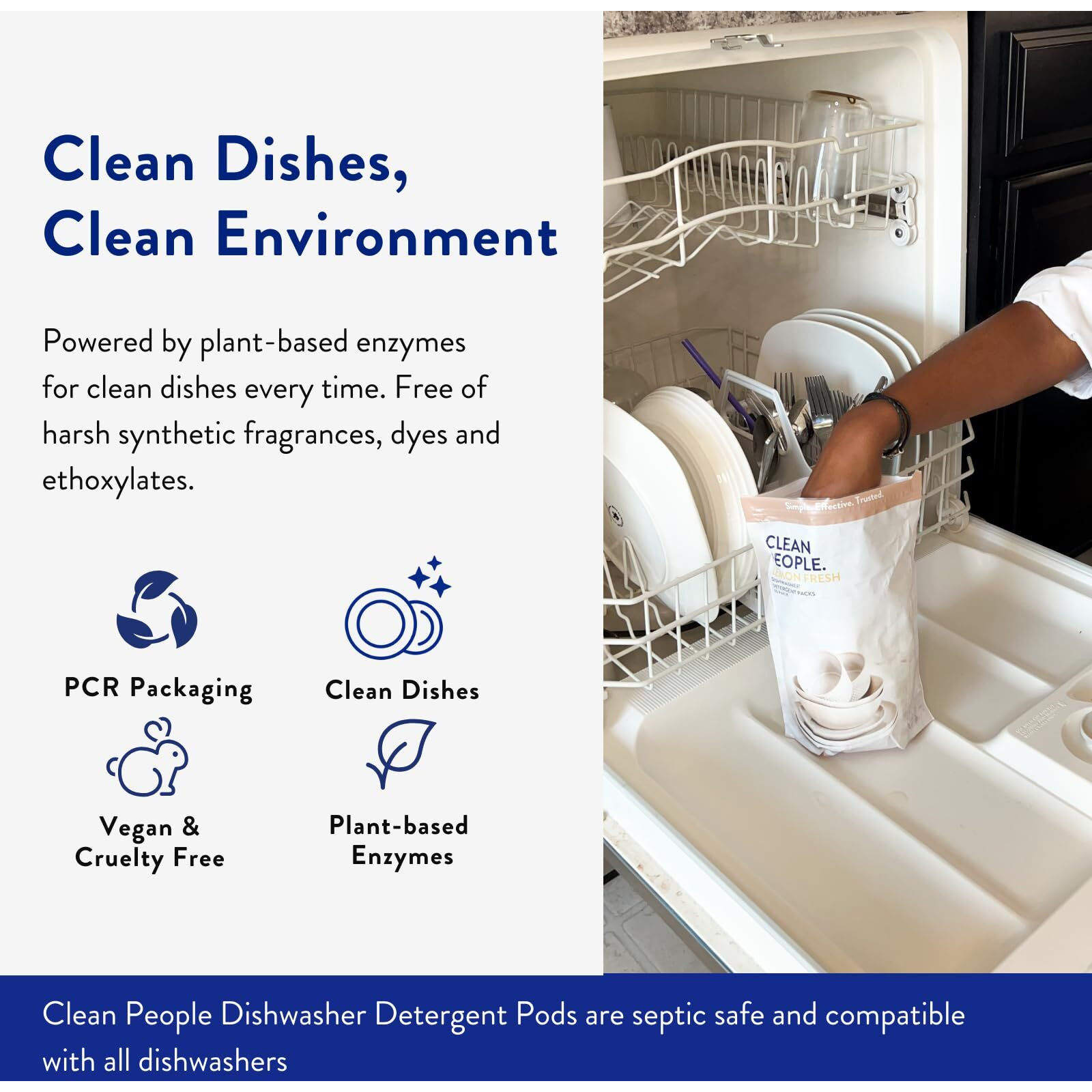 The Clean People Dishwasher Pods - Dishwasher Detergent Pods - Cuts Grease & Rinses Sparkling Clean - Residue-Free - Fragrance Free Dishwashing Pods - Unscented  60 Pack